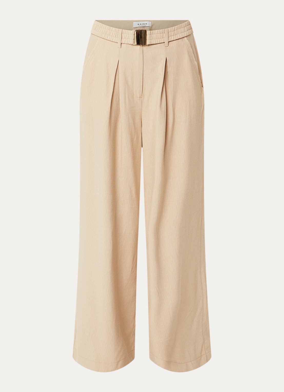 Aaiko Lotty mid waist wide fit palazzo broek met steekzakken - voorkant donkerbeige