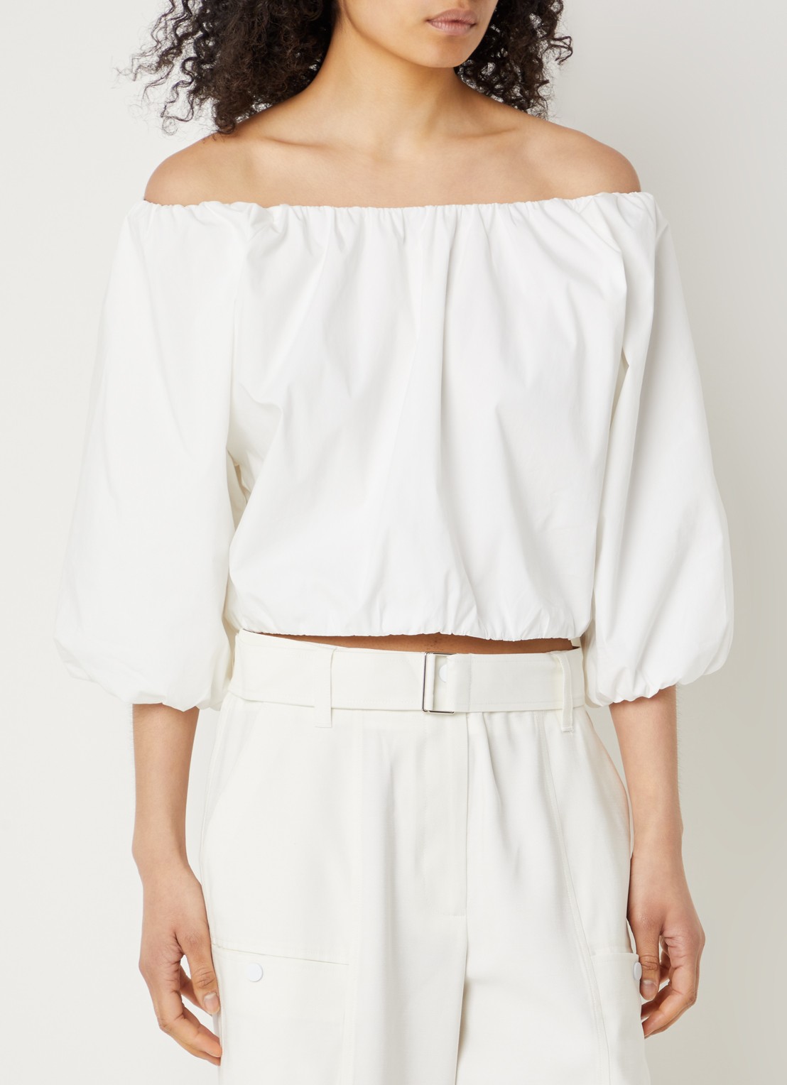 Aaiko Maddy Popline off shoulder top met pofmouw - detail 3 wit