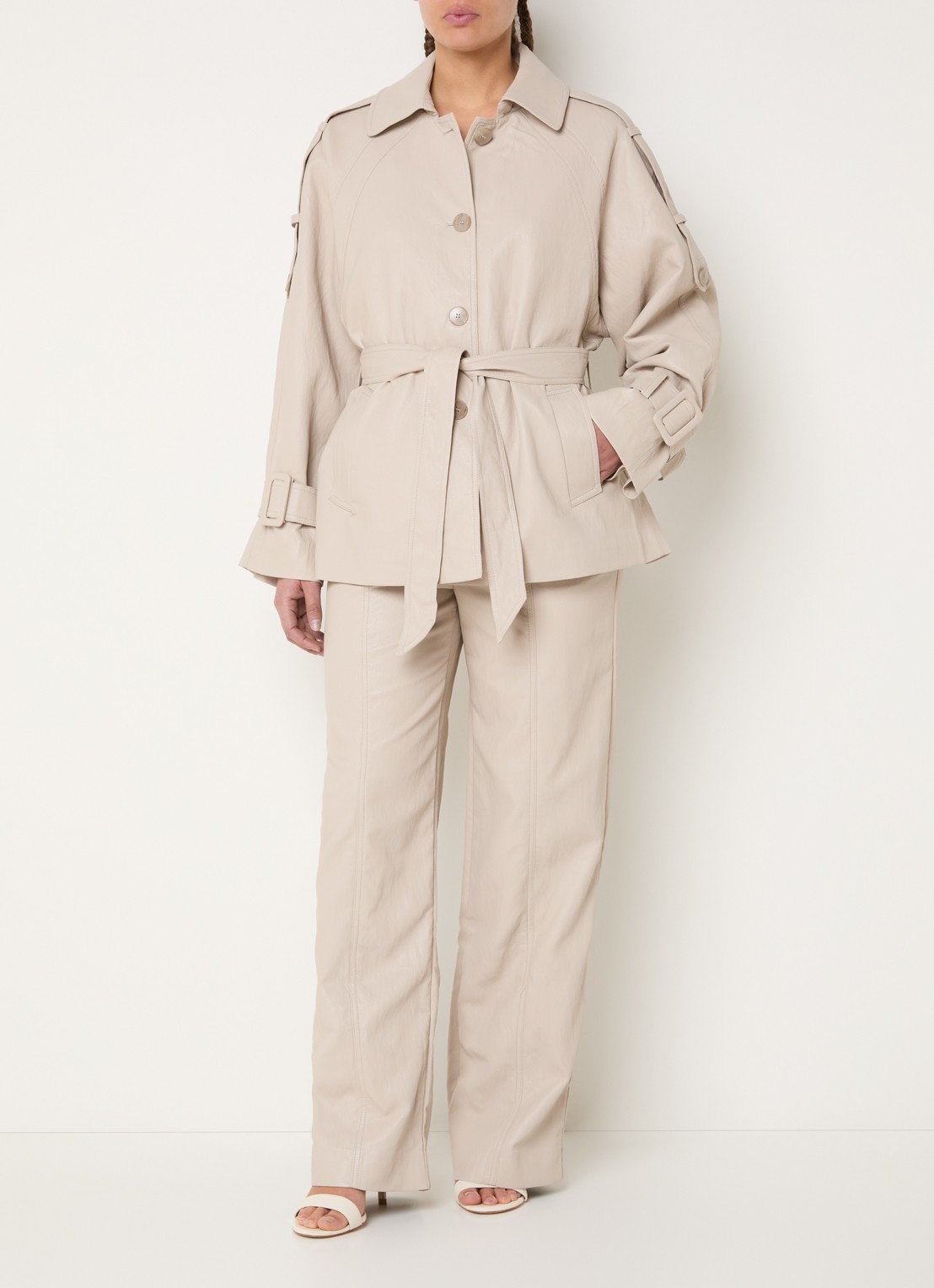 Aaiko Meike jack van imitatieleer met steekzakken - voorkant 3 vanillegeel