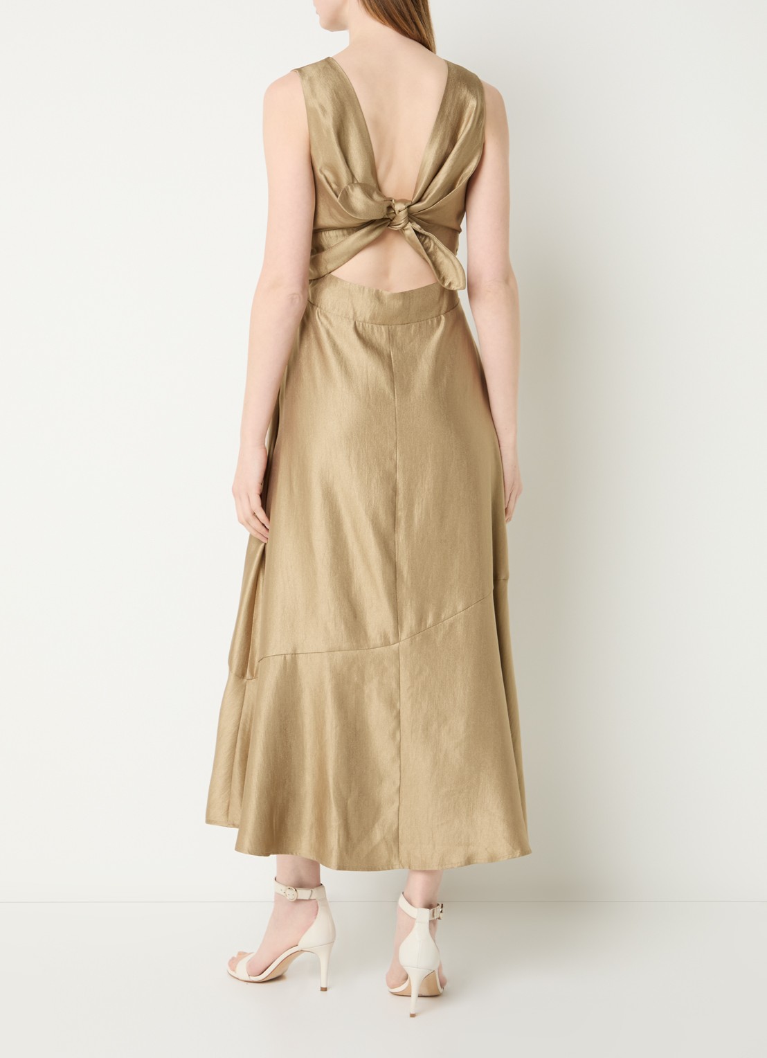 Aaiko Michelle midi jurk met cut-out detail - voorkant 2 khaki