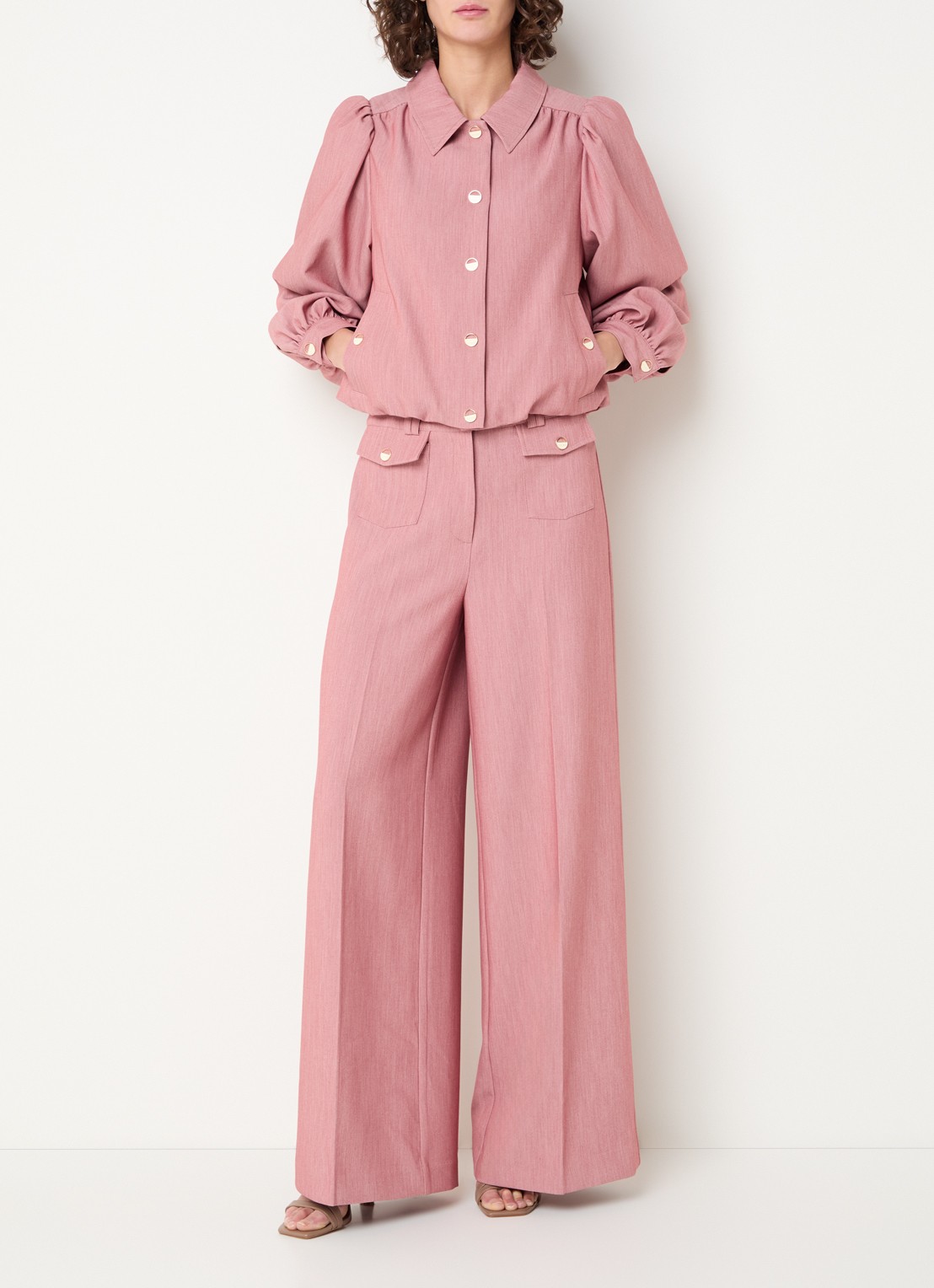 Aaiko Nore Boho high waist loose fit pantalon met klepzakken - voorkant 3 oudroze