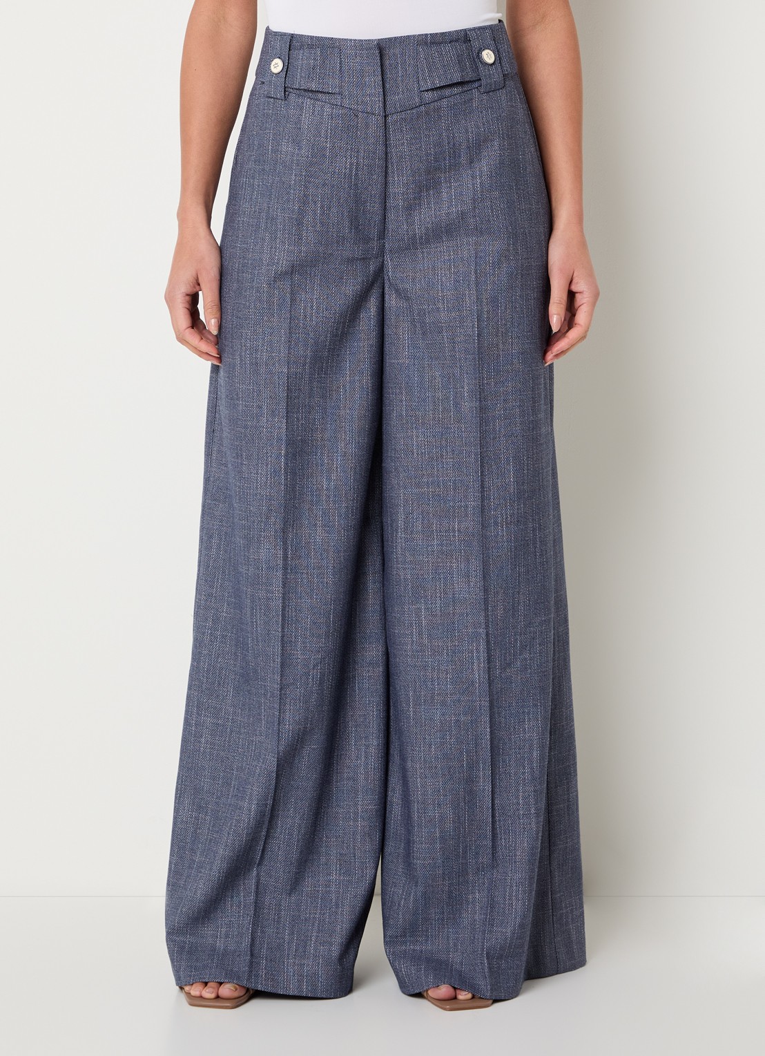 Aaiko Nore high waist wide fit pantalon met steekzakken - detail 4 indigo