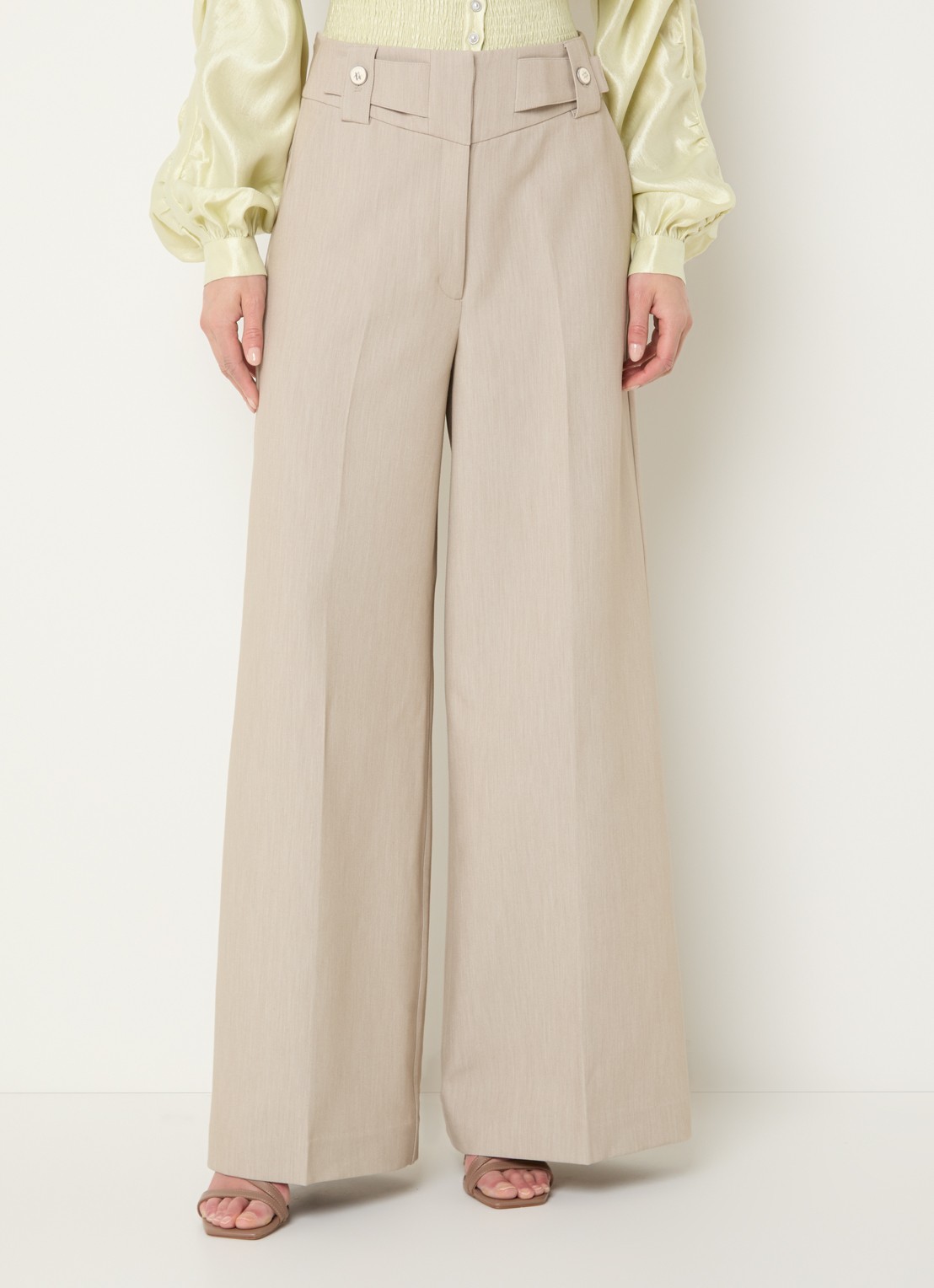 Aaiko Nore high waist wide fit pantalon met steekzakken - detail 4 zand