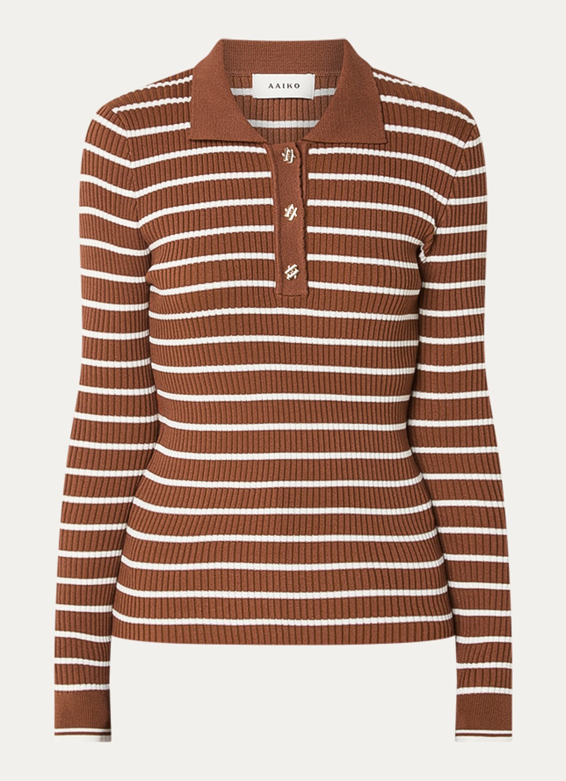 Aaiko Olin ribgebreide trui met streepprint - voorkant 2 cognac