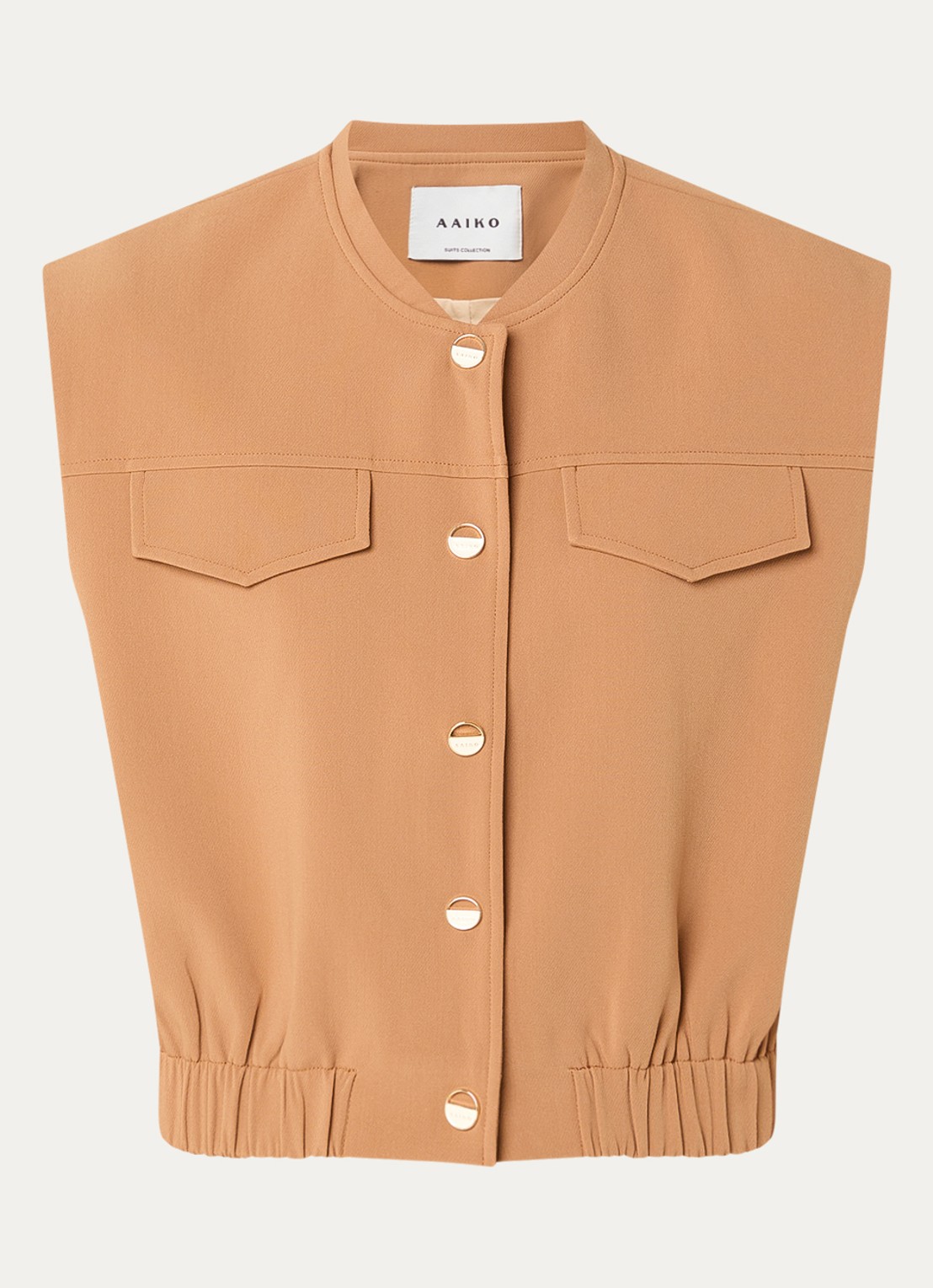 Aaiko Olivia gilet met opstaande kraag - voorkant 2 camel