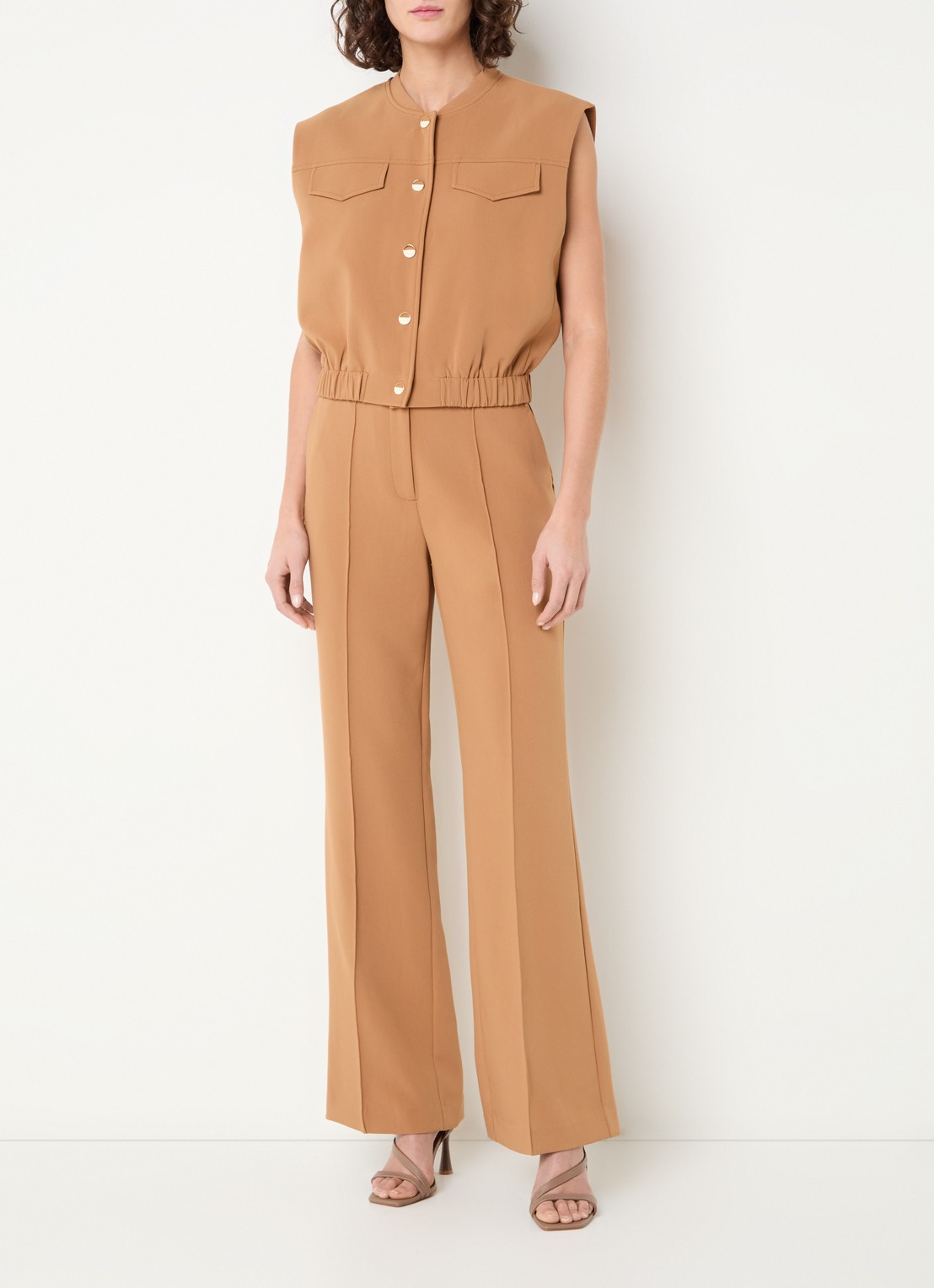 Aaiko Olivia gilet met opstaande kraag - voorkant 3 camel