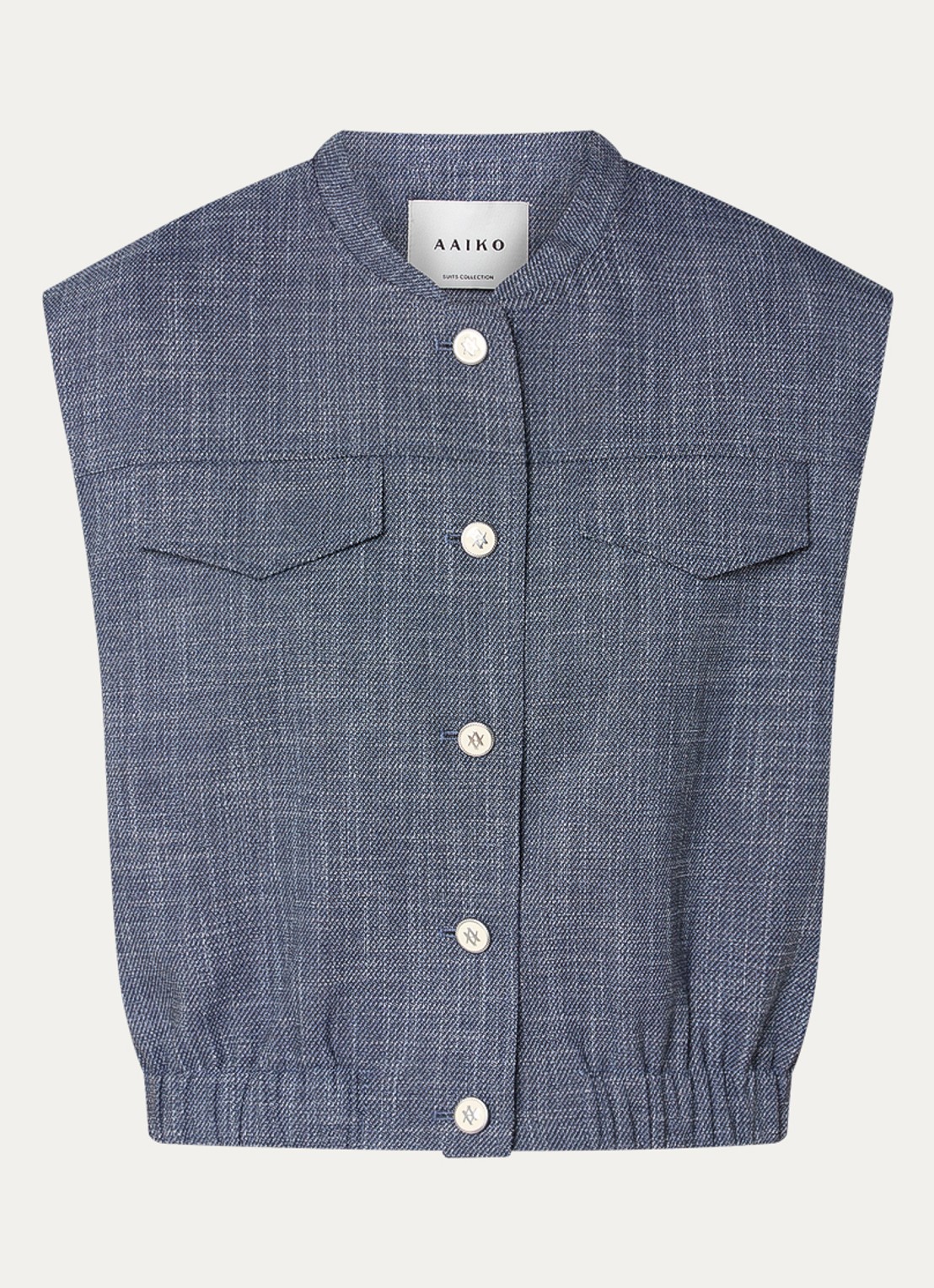 Aaiko Olivia gilet van denim met klepzakken - voorkant 2 indigo
