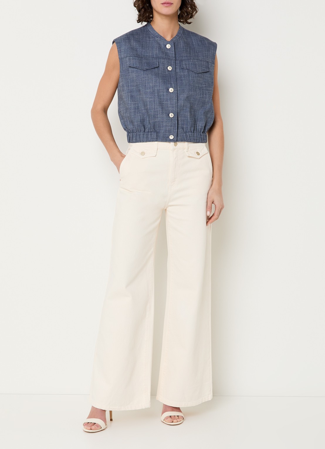 Aaiko Olivia gilet van denim met klepzakken - voorkant 3 indigo