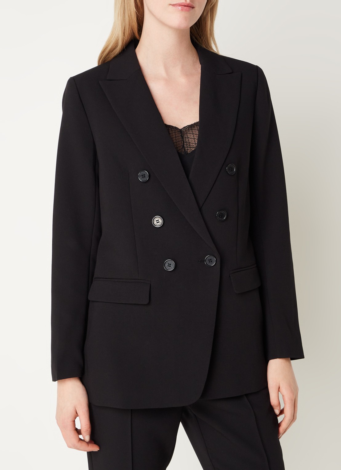 Aaiko Perize double-breasted blazer met schoudervulling en stretch - detail zwart