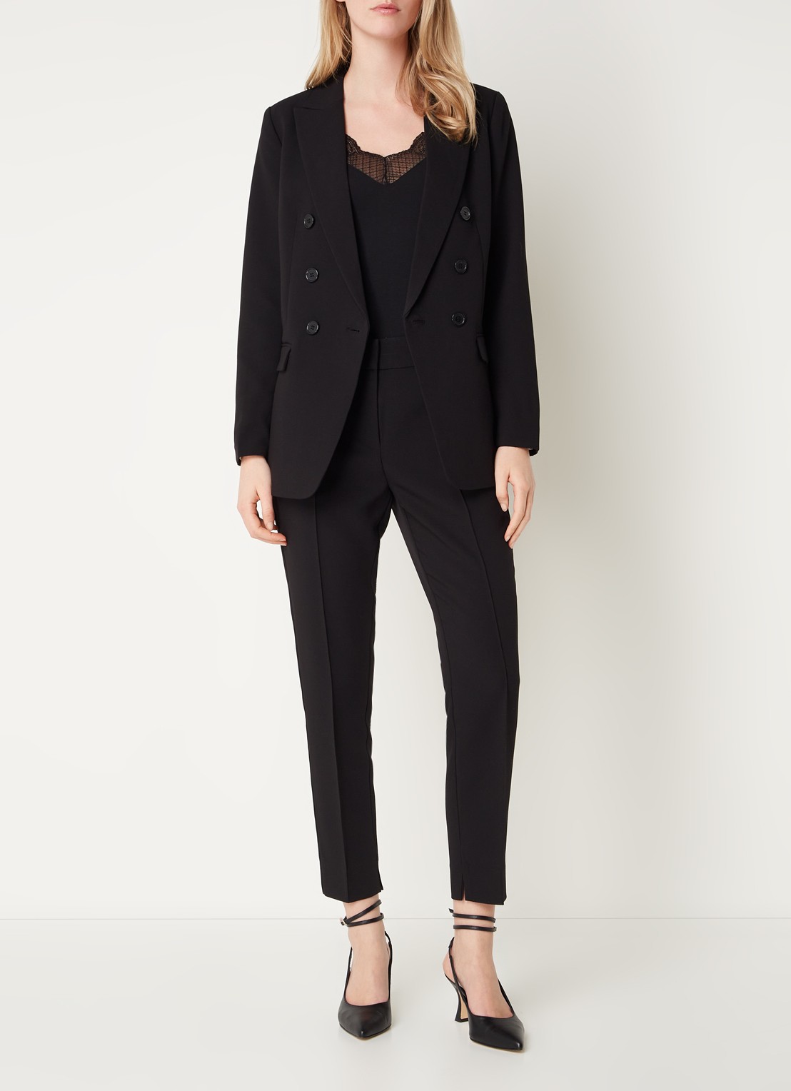 Aaiko Perize double-breasted blazer met schoudervulling en stretch - voorkant 4 zwart