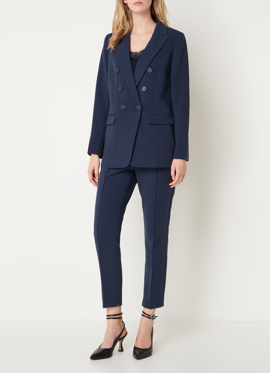 Aaiko Perize double-breasted blazer met schoudervulling en stretch - voorkant 3 donkerblauw