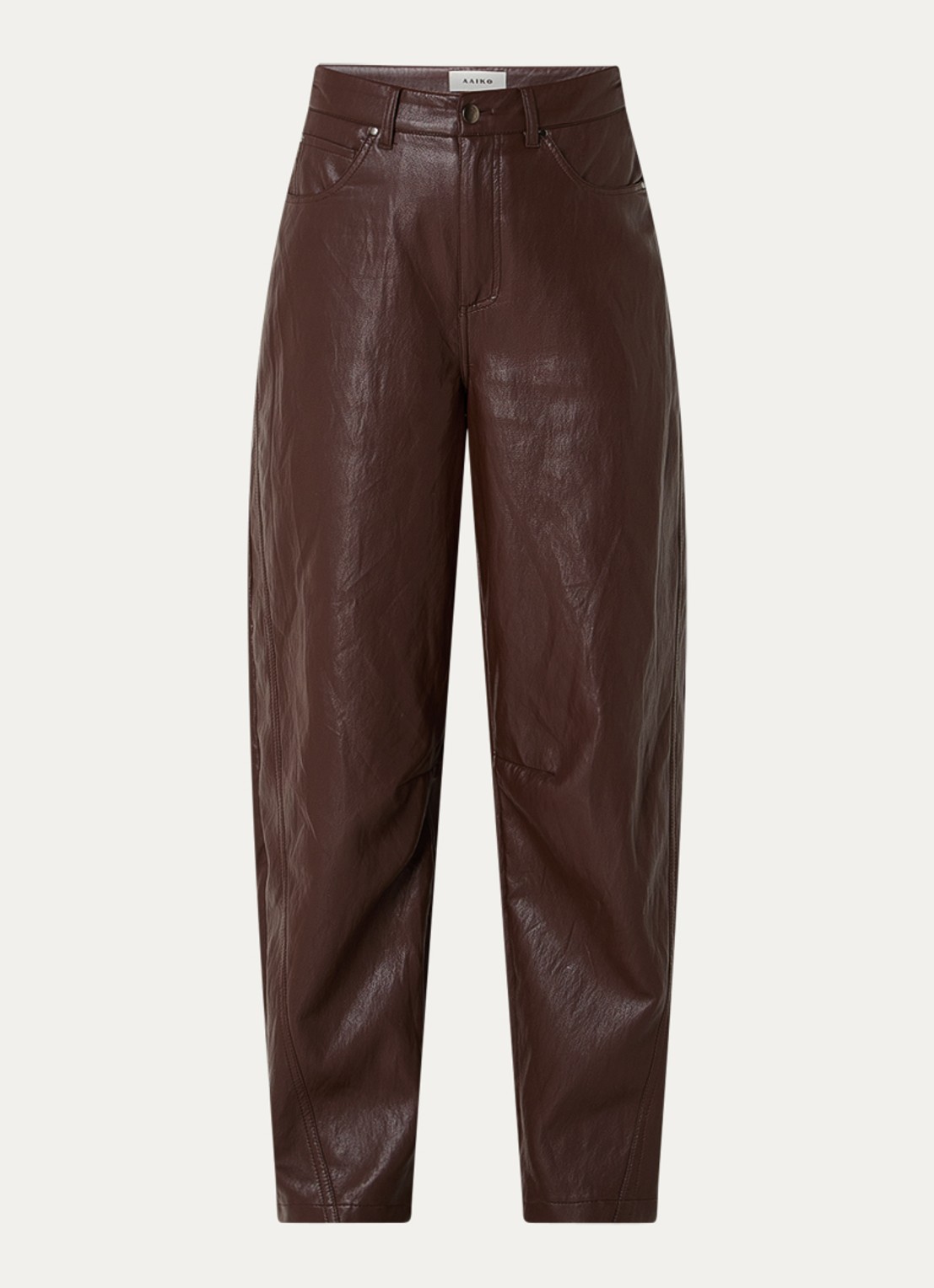 Aaiko Quin high waist balloon fit broek van imitatieleer - voorkant 4 donkerbruin