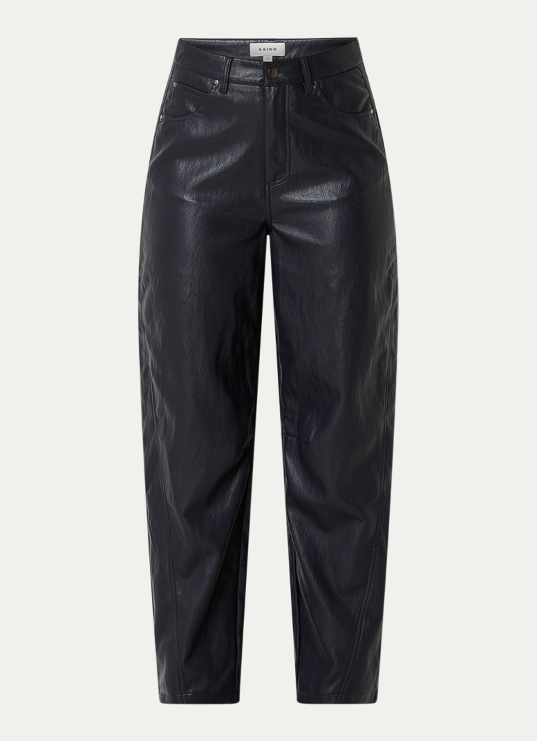 Aaiko Quin high waist balloon fit broek van imitatieleer - voorkant donkerblauw