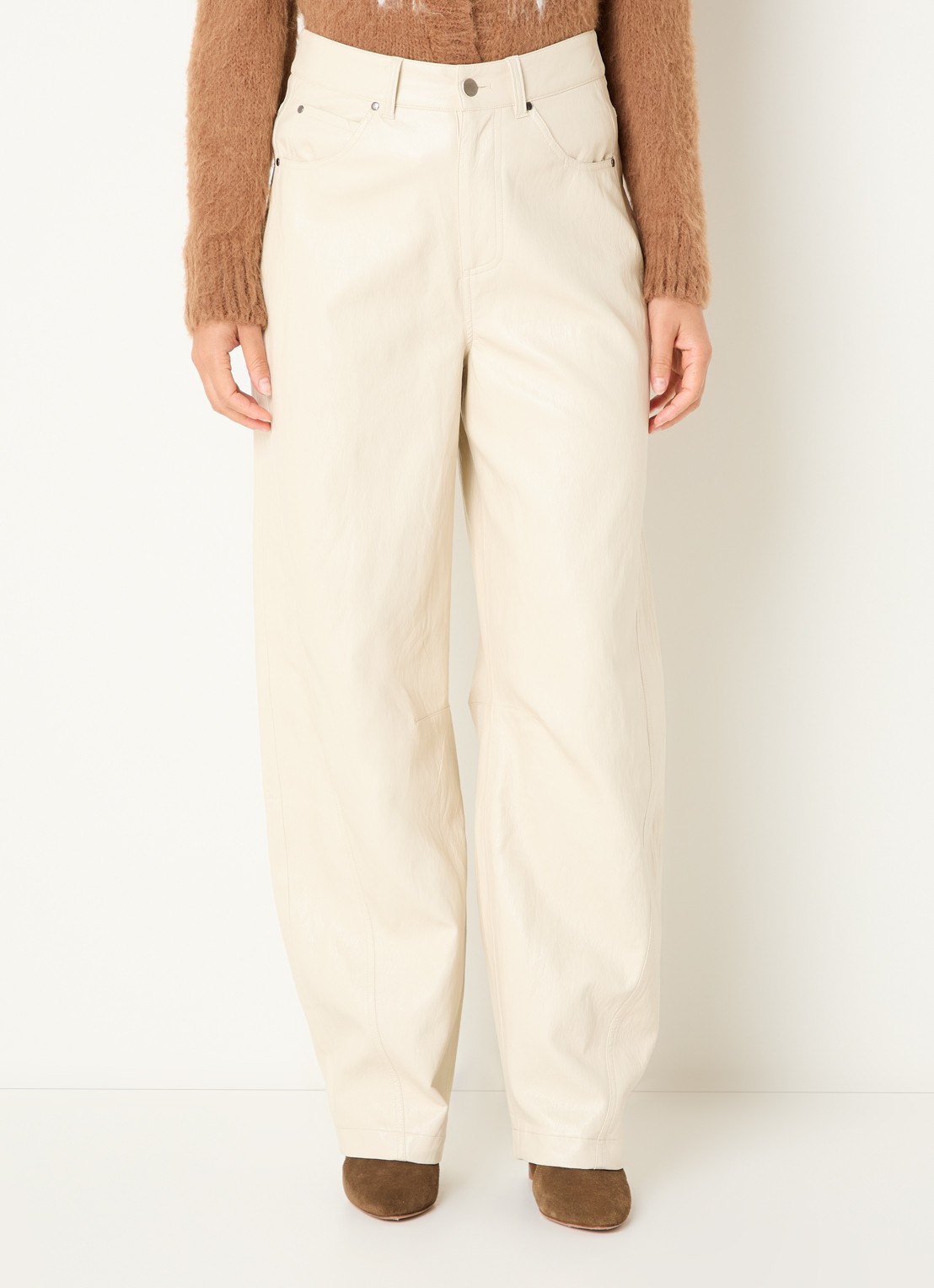 Aaiko Quin high waist balloon fit broek van imitatieleer - detail 3 creme