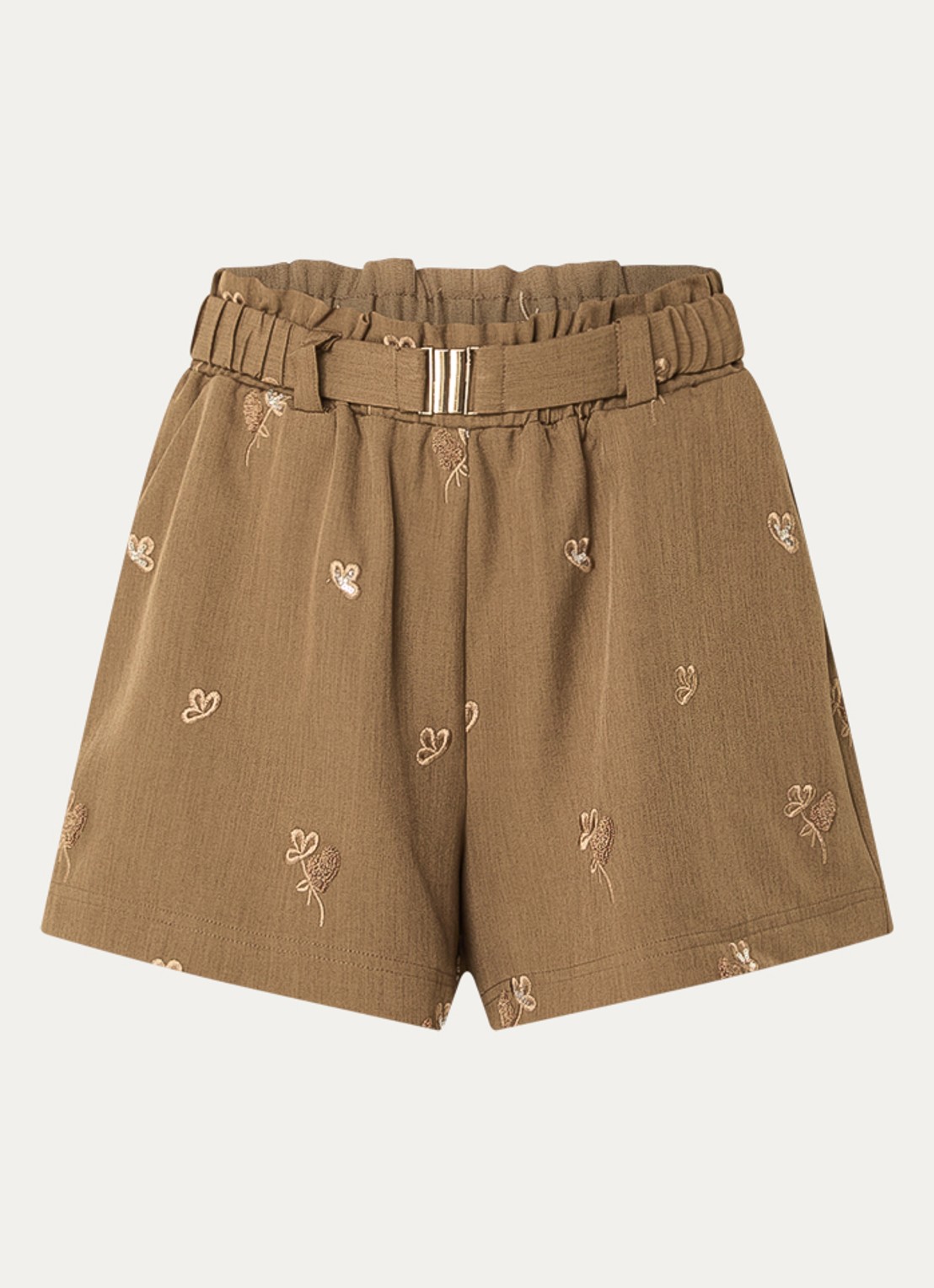 Aaiko Rikkie high waist loose fit korte broek met pailletten en borduring - voorkant 3 mosgroen