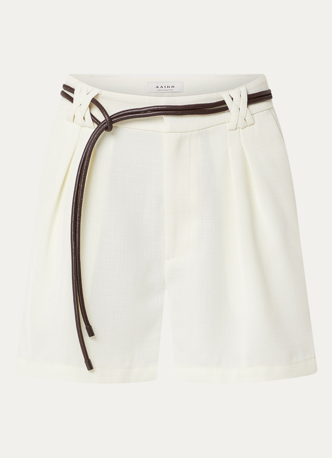 Aaiko Riska low waist loose fit korte broek met ceintuur - voorkant ivoor