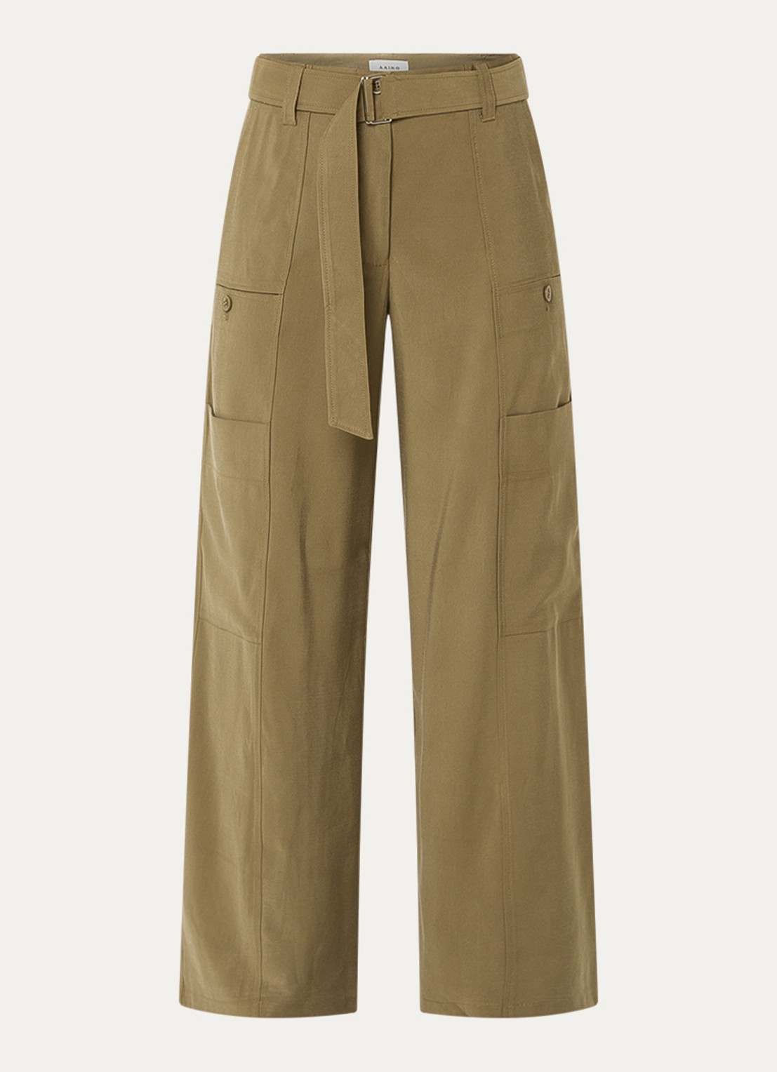 Aaiko River high waist wide fit pantalon met ceintuur - voorkant groen