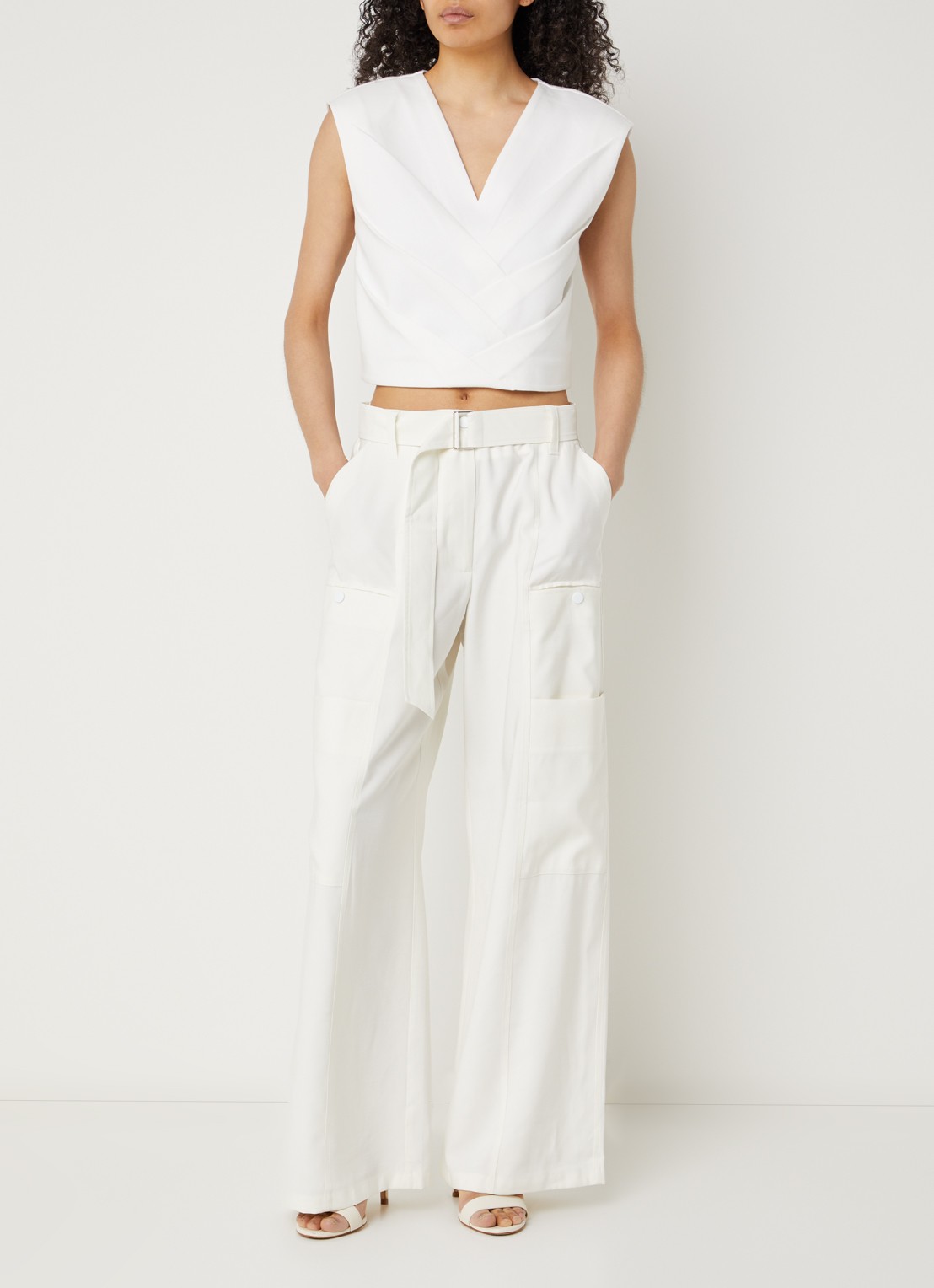 Aaiko River high waist wide fit pantalon met ceintuur - voorkant 3 wit