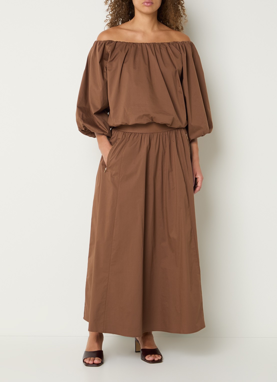 Aaiko Rixt maxi rok met ritszakken - voorkant 2 bruin