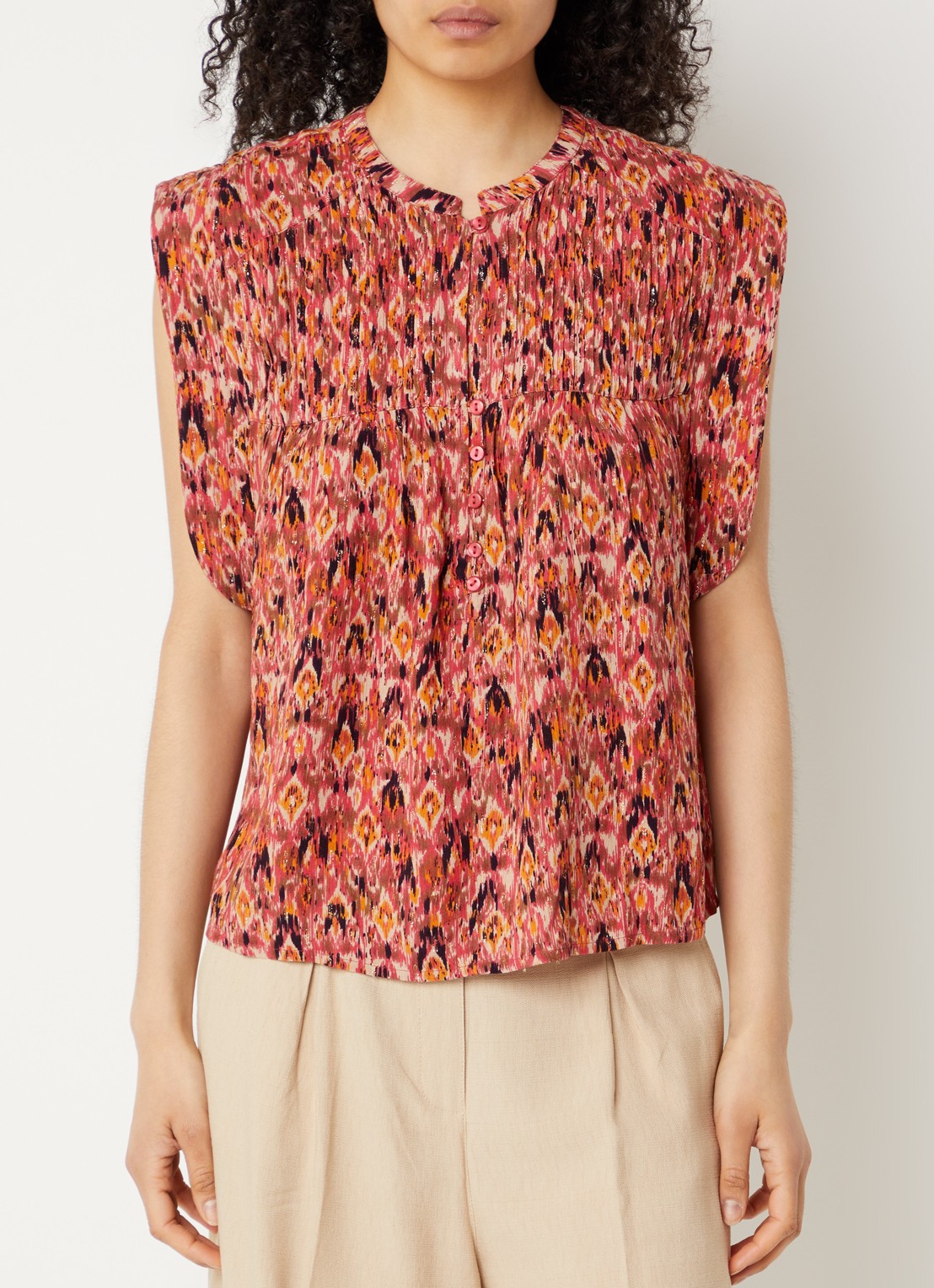 Aaiko Sandra top met print en ronde hals - detail 4 cranberryrood
