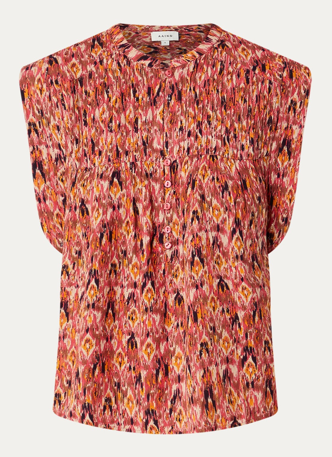 Aaiko Sandra top met print en ronde hals - voorkant 2 cranberryrood