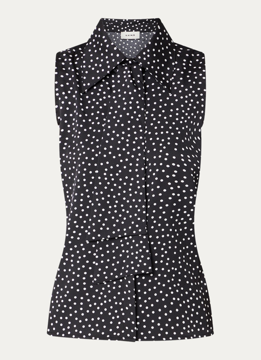 Aaiko Saran blouse met stippenprint en strikkraag - voorkant 2 zwart