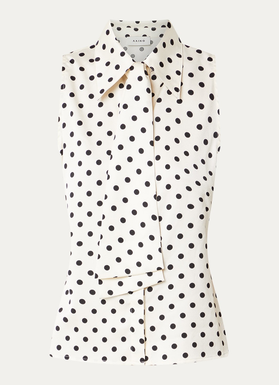 Aaiko Saran blouse met stippenprint en strikkraag - voorkant khaki