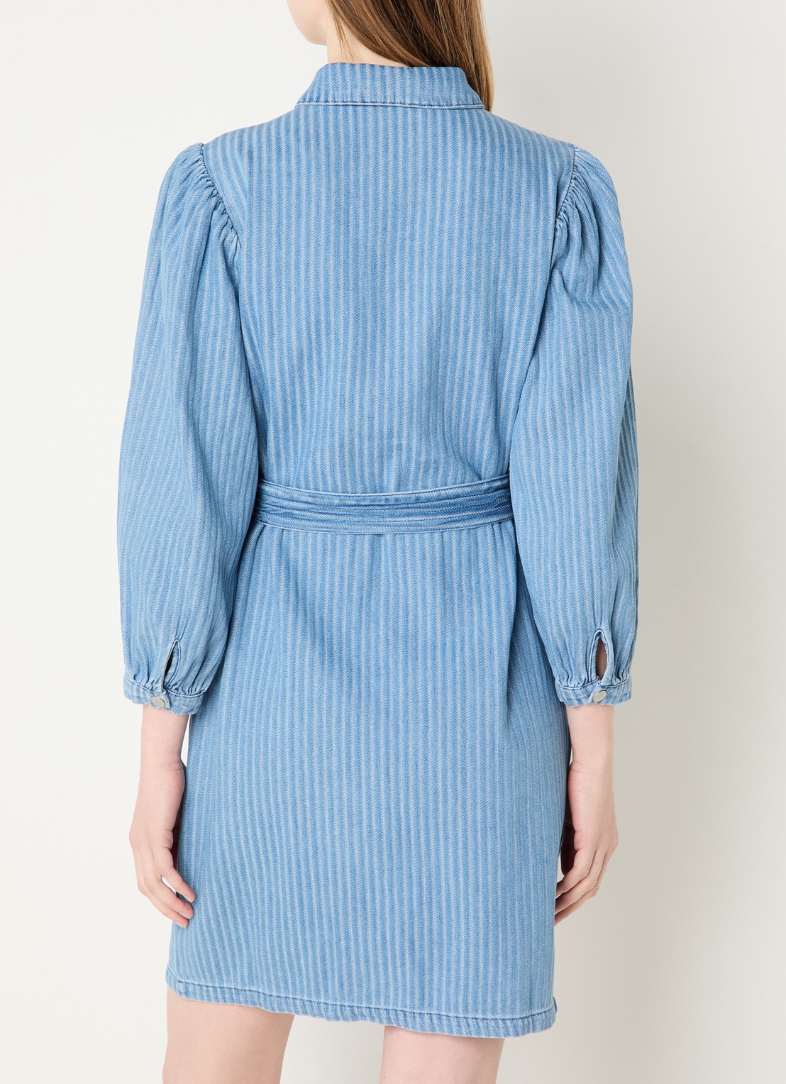 Aaiko Semira mini jurk met ceintuur en streepprint - achterkant 3 indigo