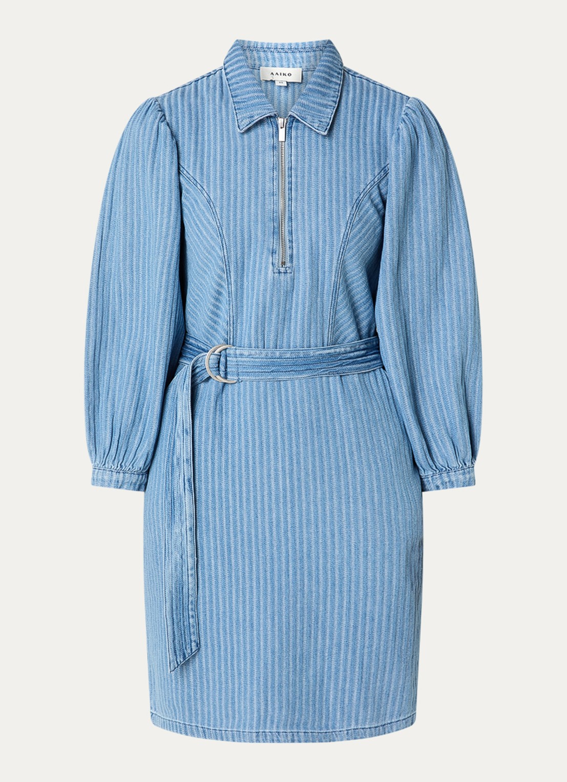 Aaiko Semira mini jurk met ceintuur en streepprint - voorkant indigo