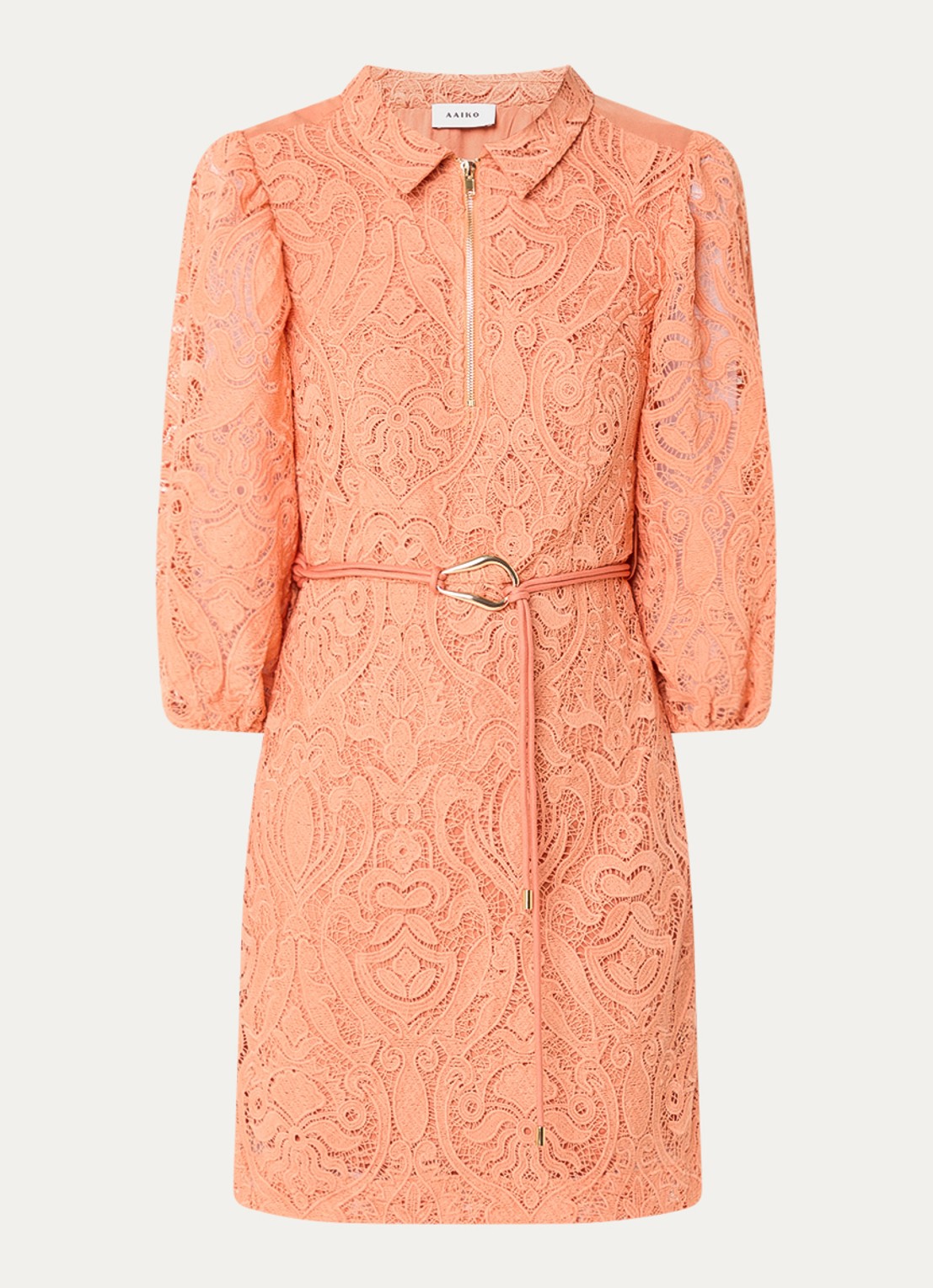 Aaiko Semira mini tuniekjurk met broderie en strikceintuur - voorkant 2 orange