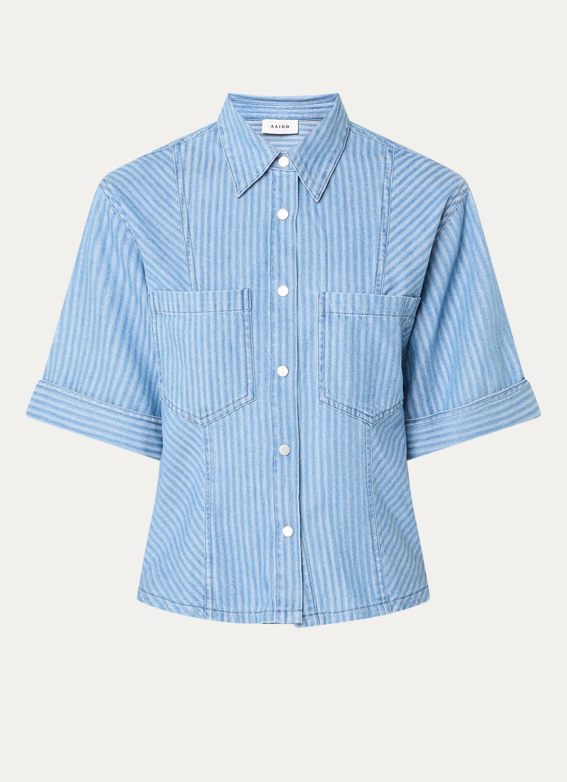 Aaiko Serene blouse van denim met borstzakken - voorkant indigo