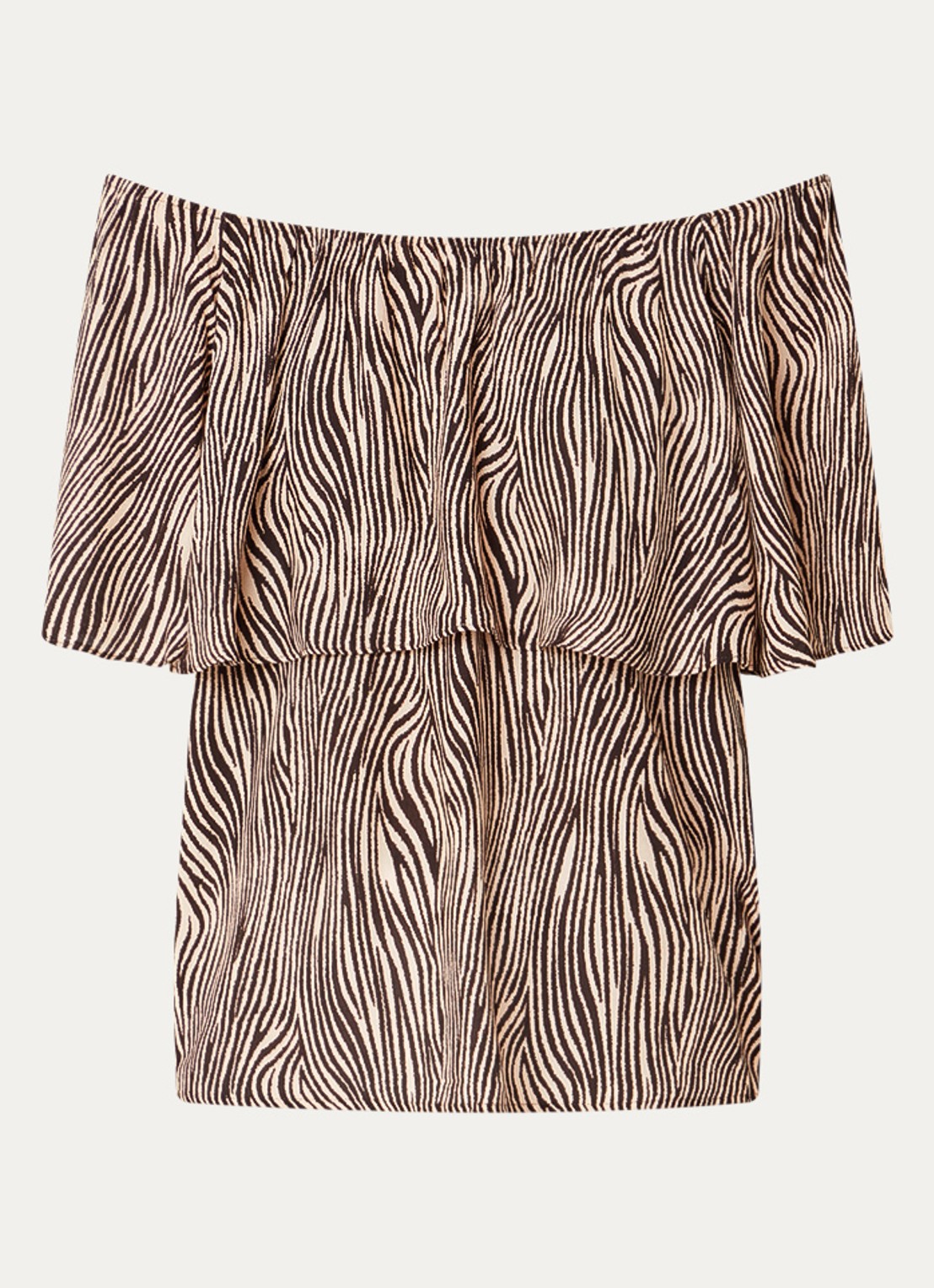 Aaiko Tiana off shoulder top met print - voorkant hazelnootbruin