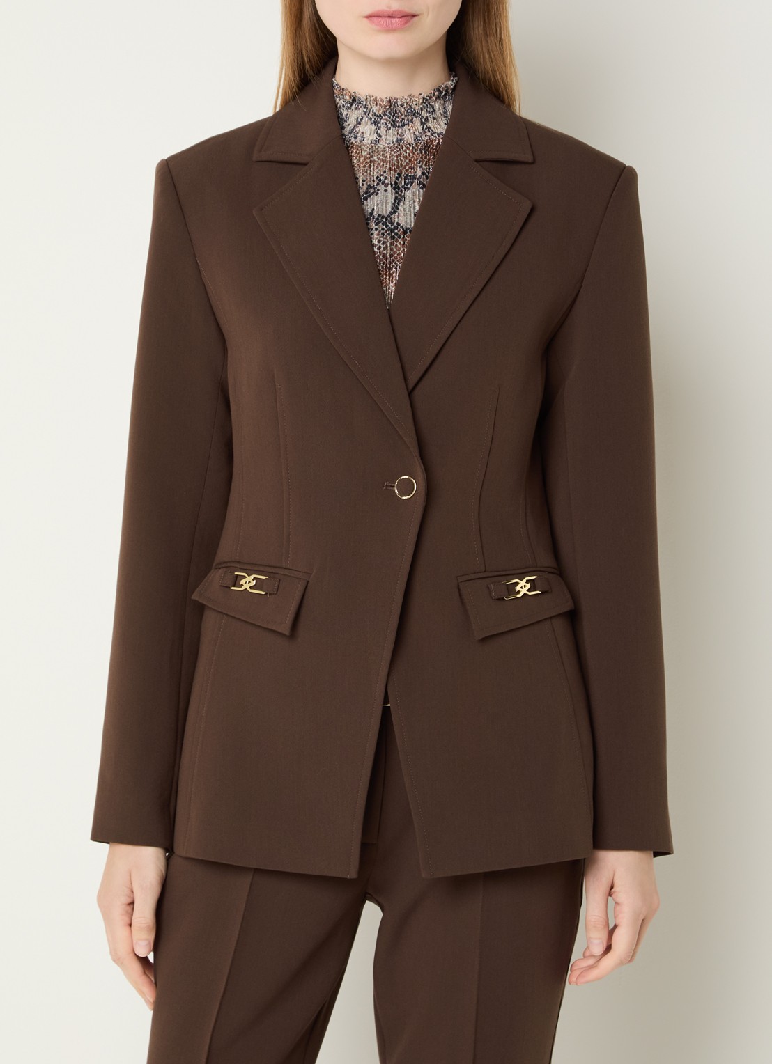 Aaiko Toulon single-breasted blazer met schoudervulling - detail bruin
