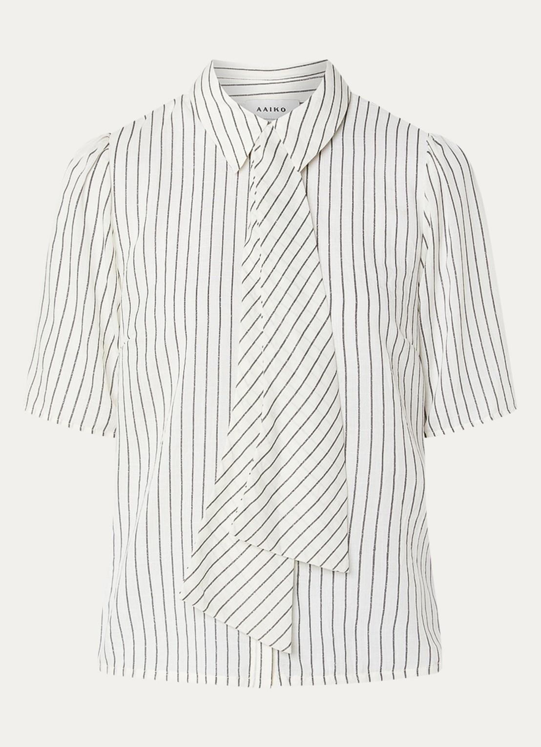 Aaiko Veronne tuniek met sjaalkraag en streepprint - voorkant beige
