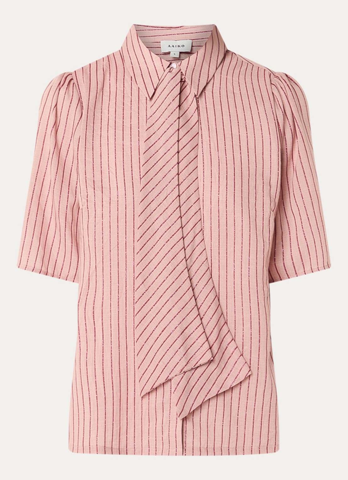 Aaiko Veronne tuniek met sjaalkraag en streepprint - voorkant 2 roze