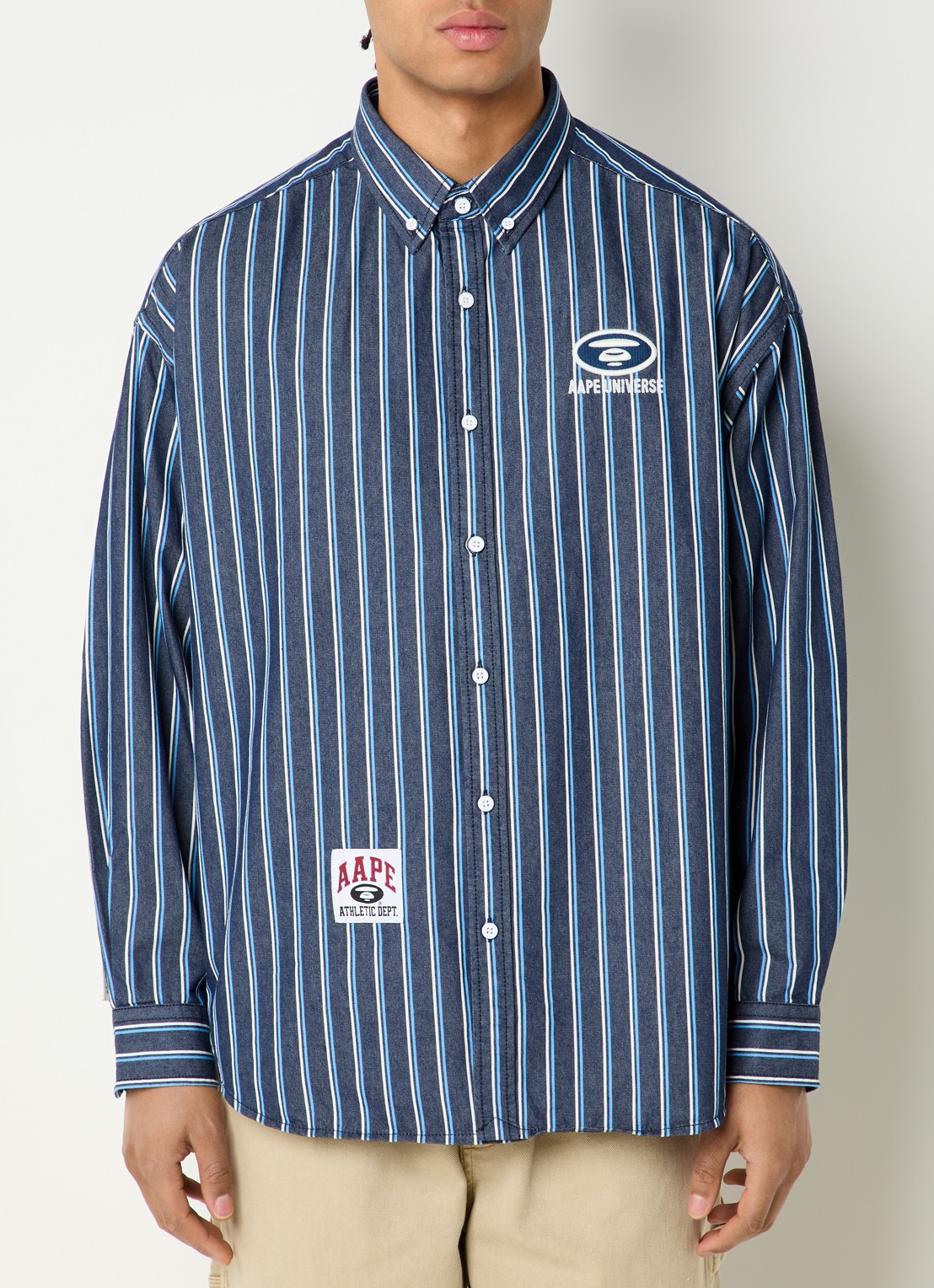 Aape Main regular fit overhemd met streepprint - achterkant 3 indigo