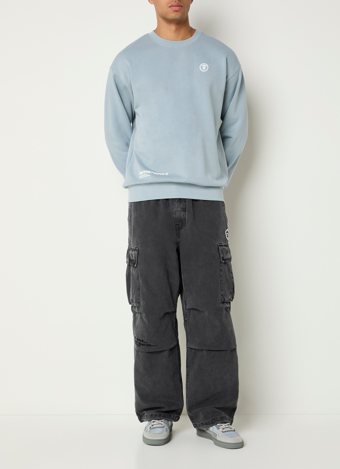 Aape Sweater met logo - voorkant 3 blauwgrijs