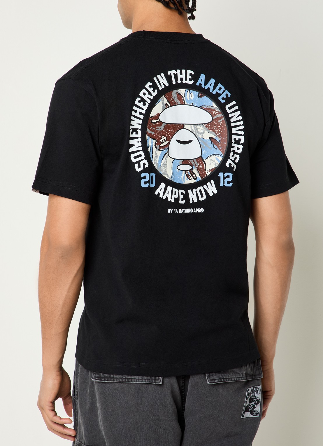 Aape T-shirt met logo- en backprint - detail zwart