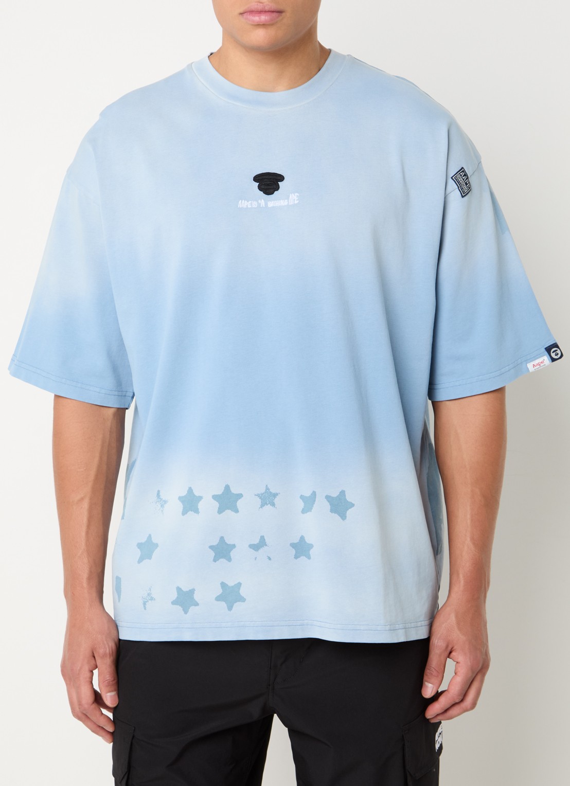 Aape T-shirt met logo- en backprint - detail 3 lichtblauw