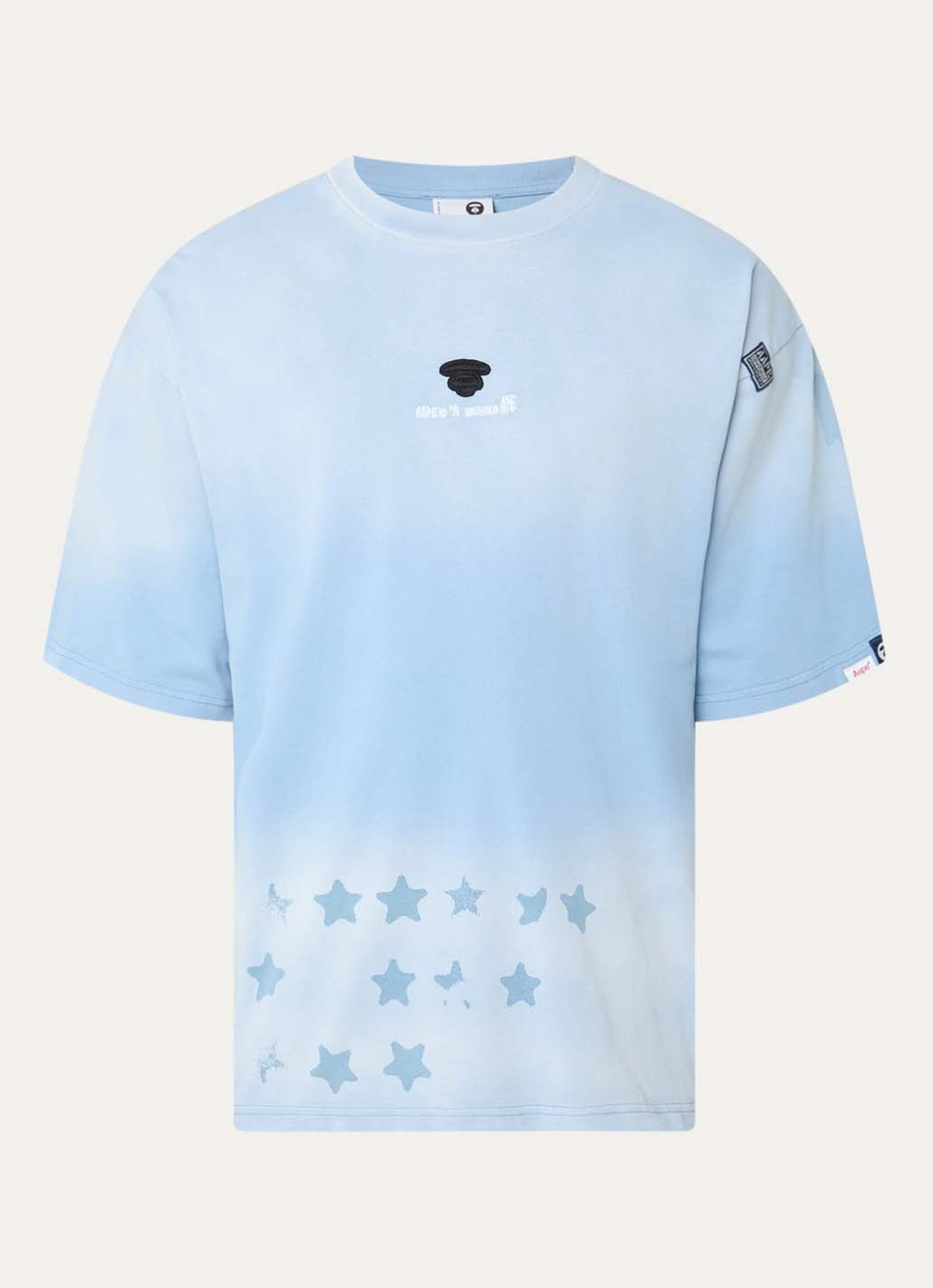 Aape T-shirt met logo- en backprint - voorkant lichtblauw