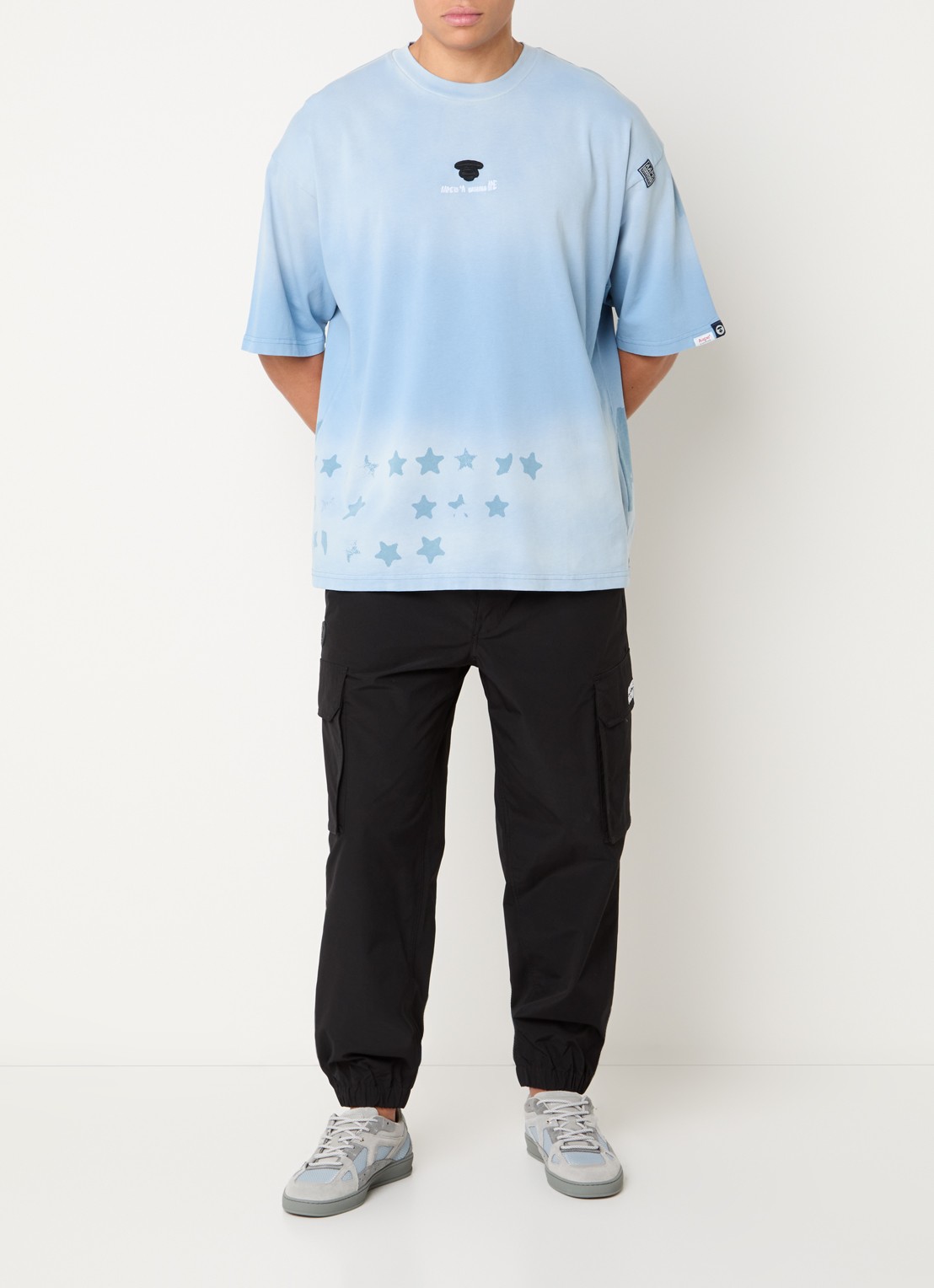 Aape T-shirt met logo- en backprint - voorkant 2 lichtblauw
