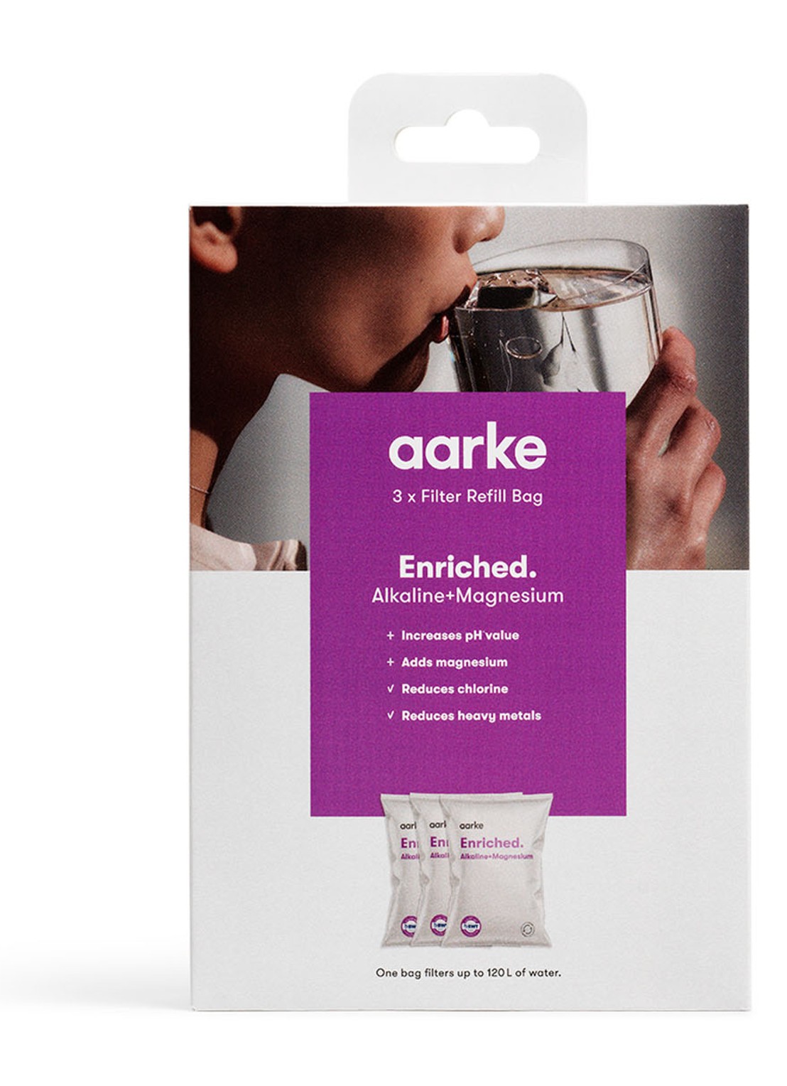 Aarke Enriched kraanwaterfilter navulling set van 3 - voorkant paars