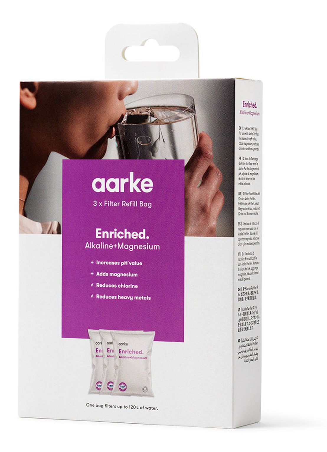 Aarke Enriched kraanwaterfilter navulling set van 3 - voorkant 2 paars