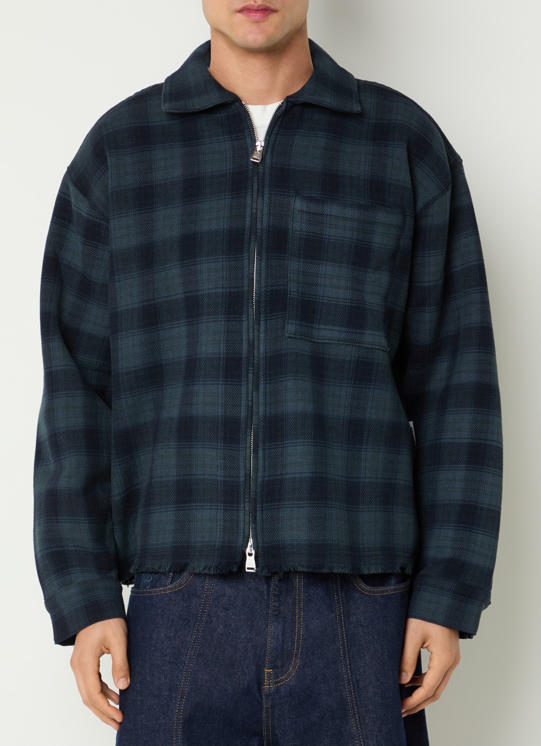 about:blank Overshirt met ruitdessin en borstzak - detail 4 donkerblauw