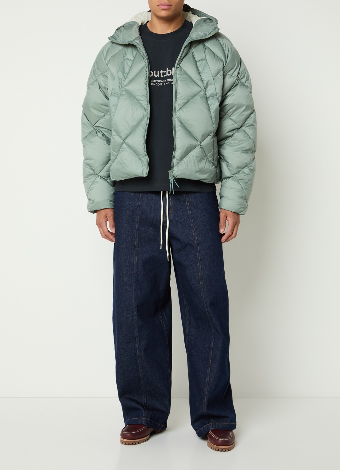 about:blank Puffer jack met donsvulling en quilt patroon - voorkant 2 lichtgroen