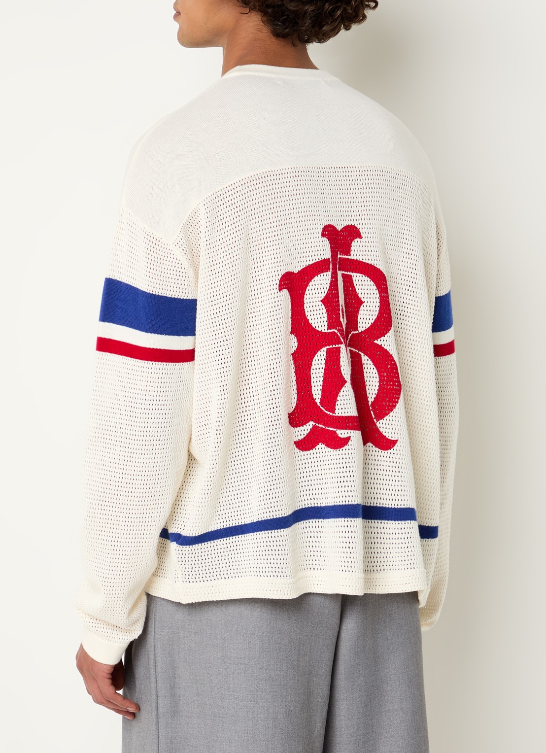 about:blank Pullover met streepprint en opengewerkt dessin  - detail 4 gebroken wit