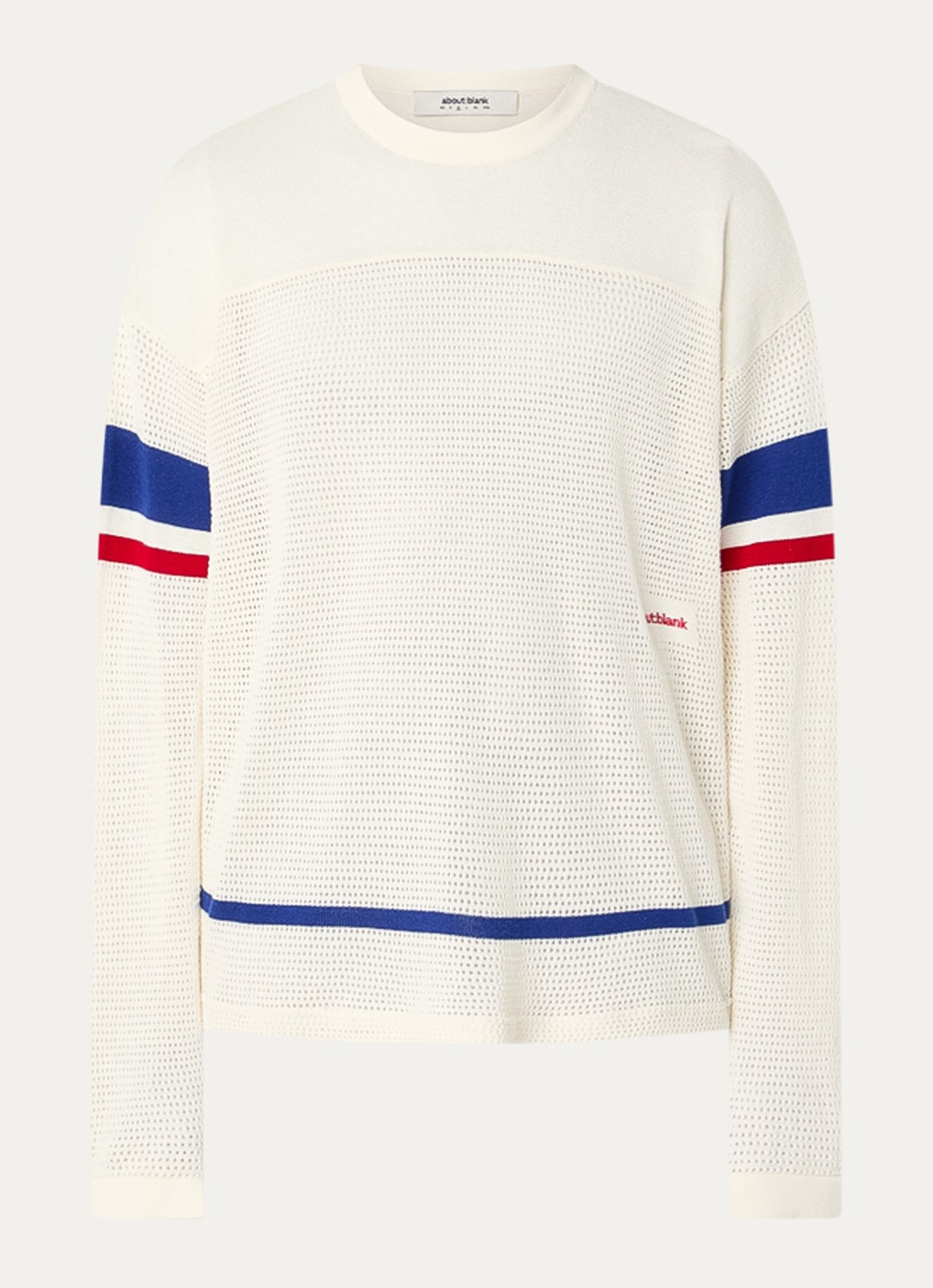 about:blank Pullover met streepprint en opengewerkt dessin  - voorkant 2 gebroken wit