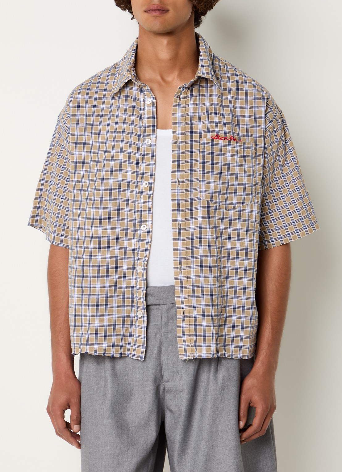 about:blank Regular fit overhemd met ruitdessin en logoborduring  - detail taupe