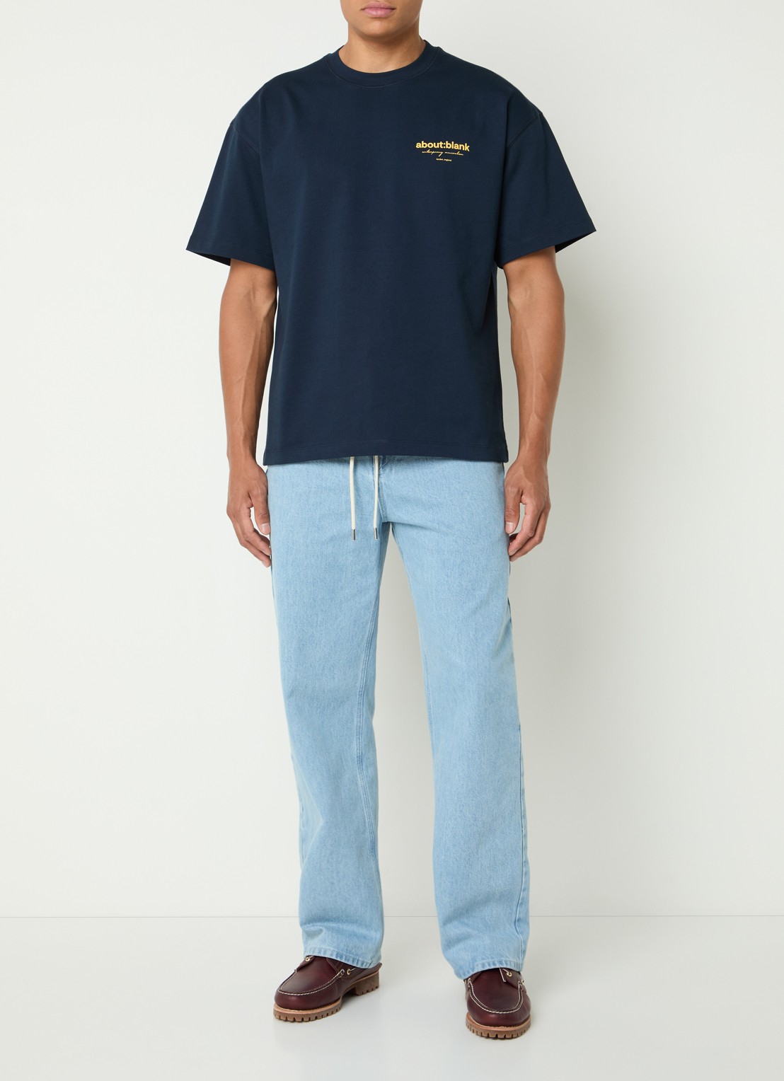 about:blank Reverse T-shirt met logo- en backprint - voorkant 2 donkerblauw