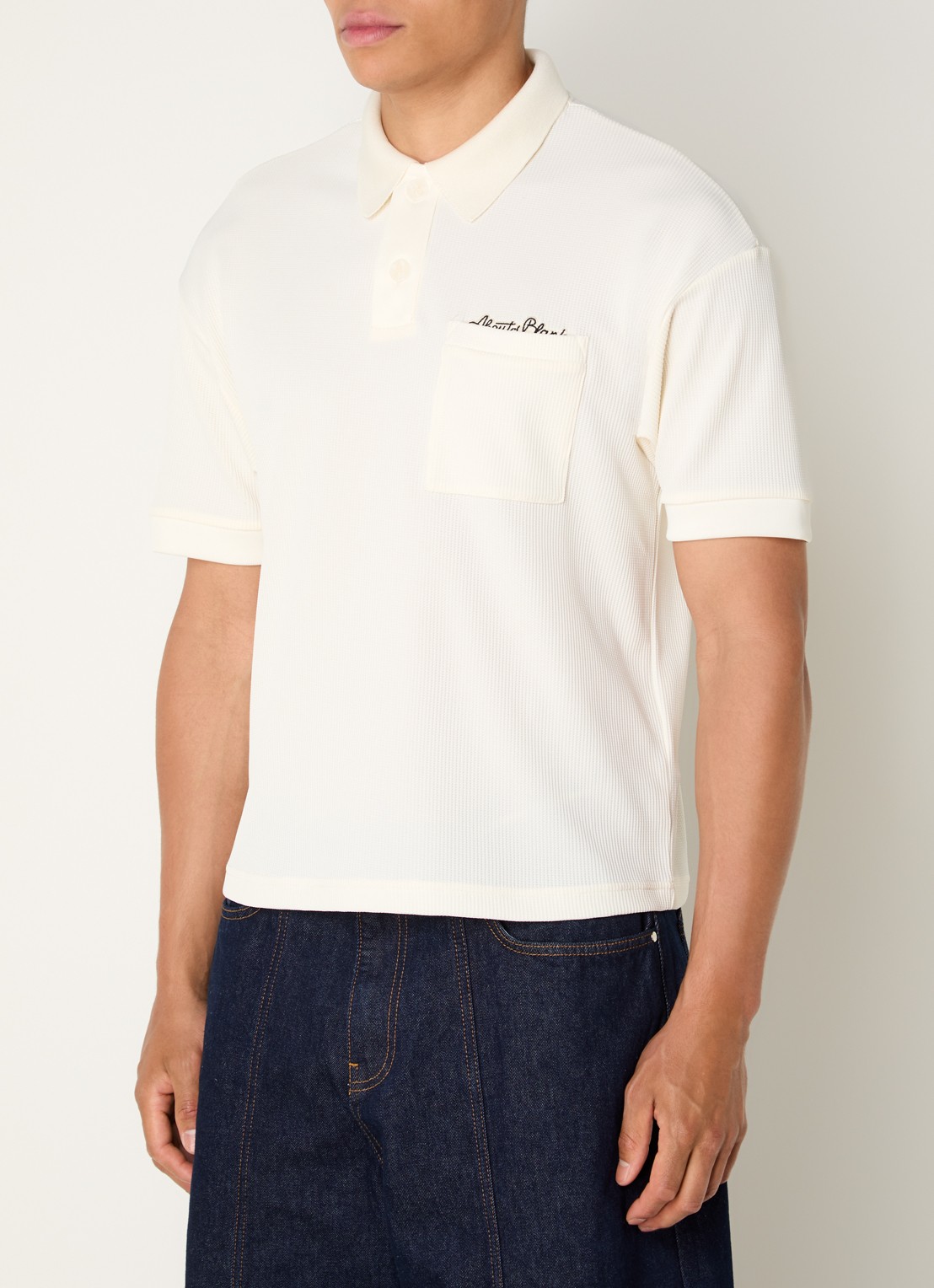 about:blank Script regular fit polo met logoborduring en structuur - detail 4 creme
